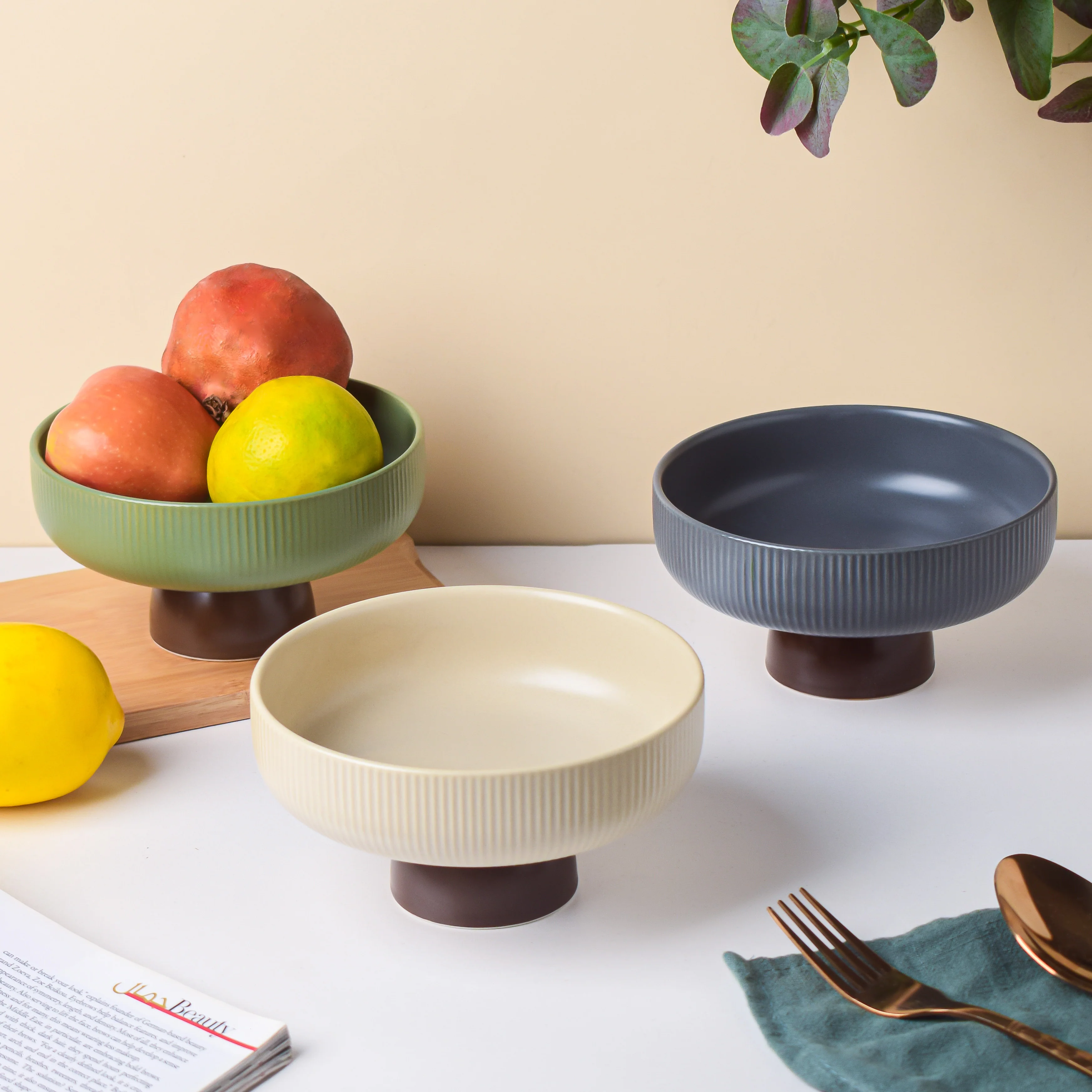 Asphalt Grey Fruit Pedestal Bowl Small - Image 8