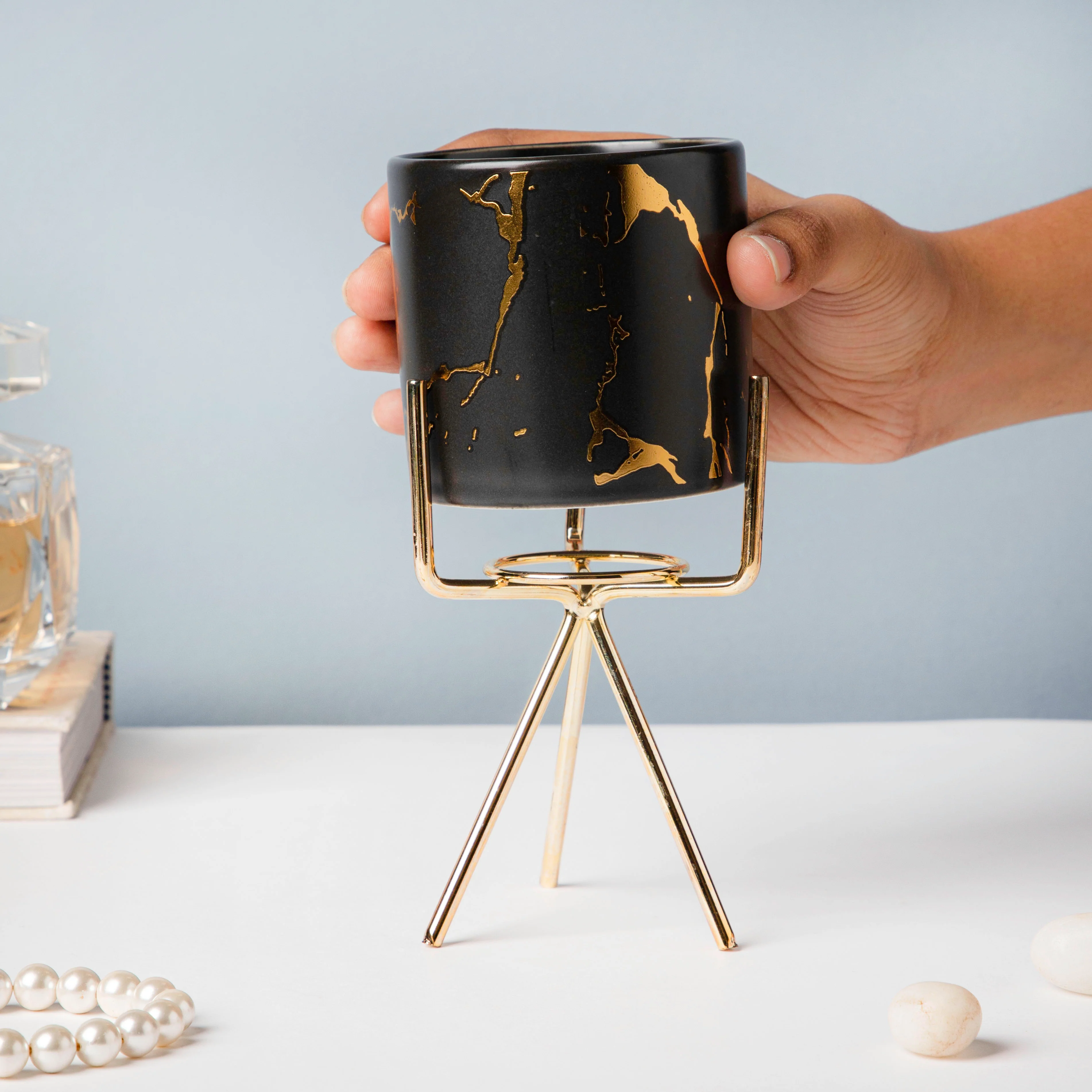 Cacti Frame Marble Ceramic Planter Black - Image 3