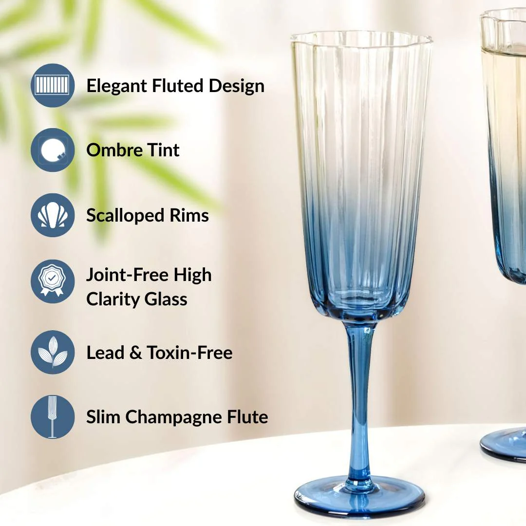 Aurora Ombre Fluted Champagne Glass Set Of 2 Blue 220ml - Image 3