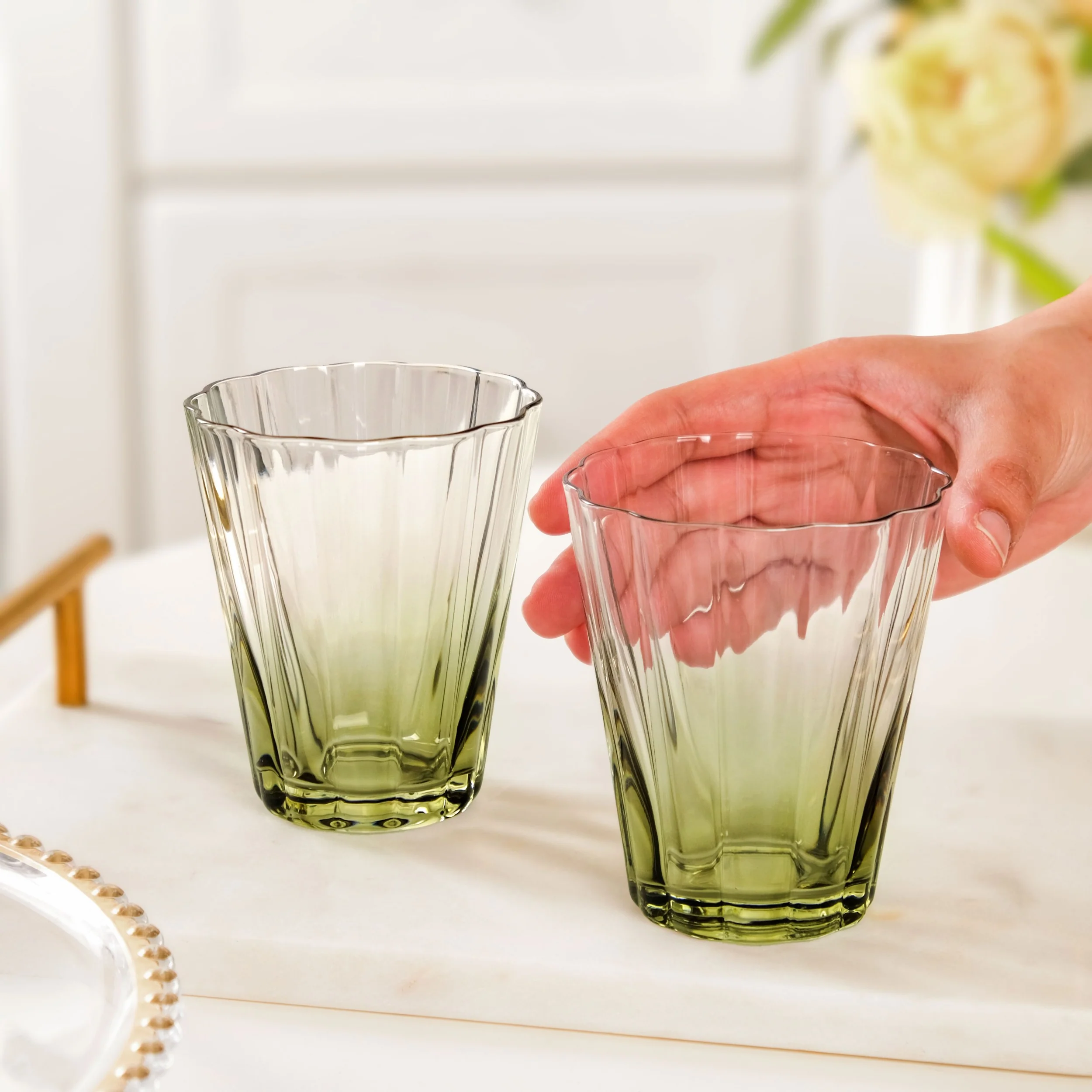 Aurora Ombre Fluted Tumbler Set Of 2 Green 270ml - Image 2