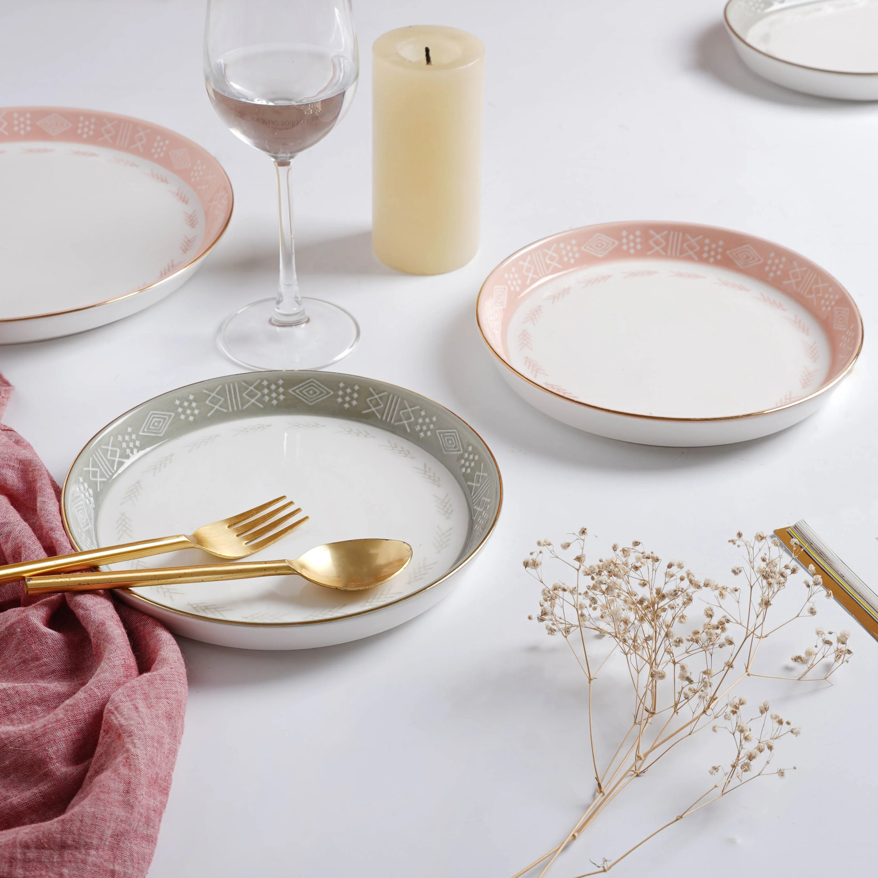 Azo Pink Grey 34 Piece Dinner Set For 6 - Image 6