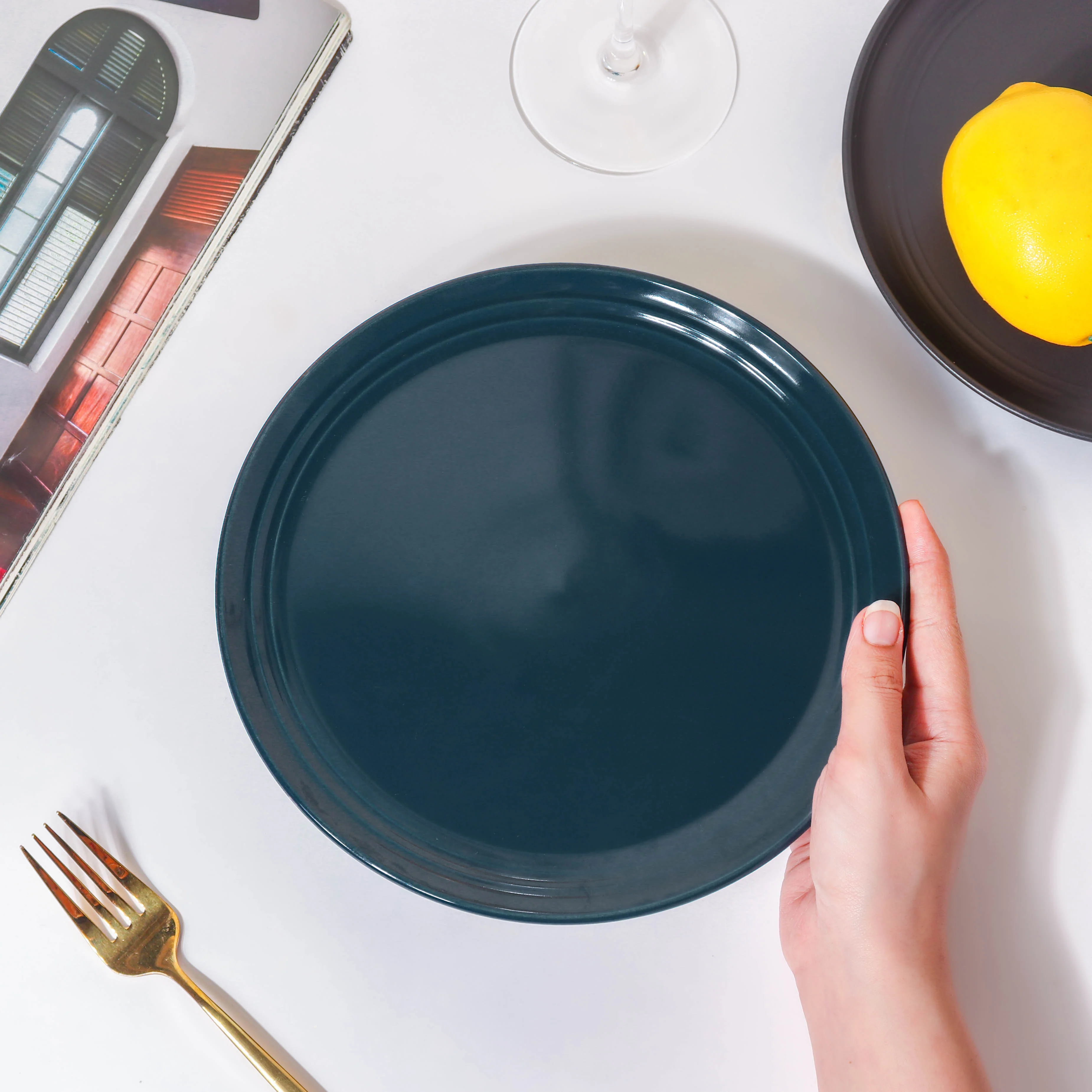Azurine Prussian Blue Glossy Snack Plate 8 Inch - Image 2