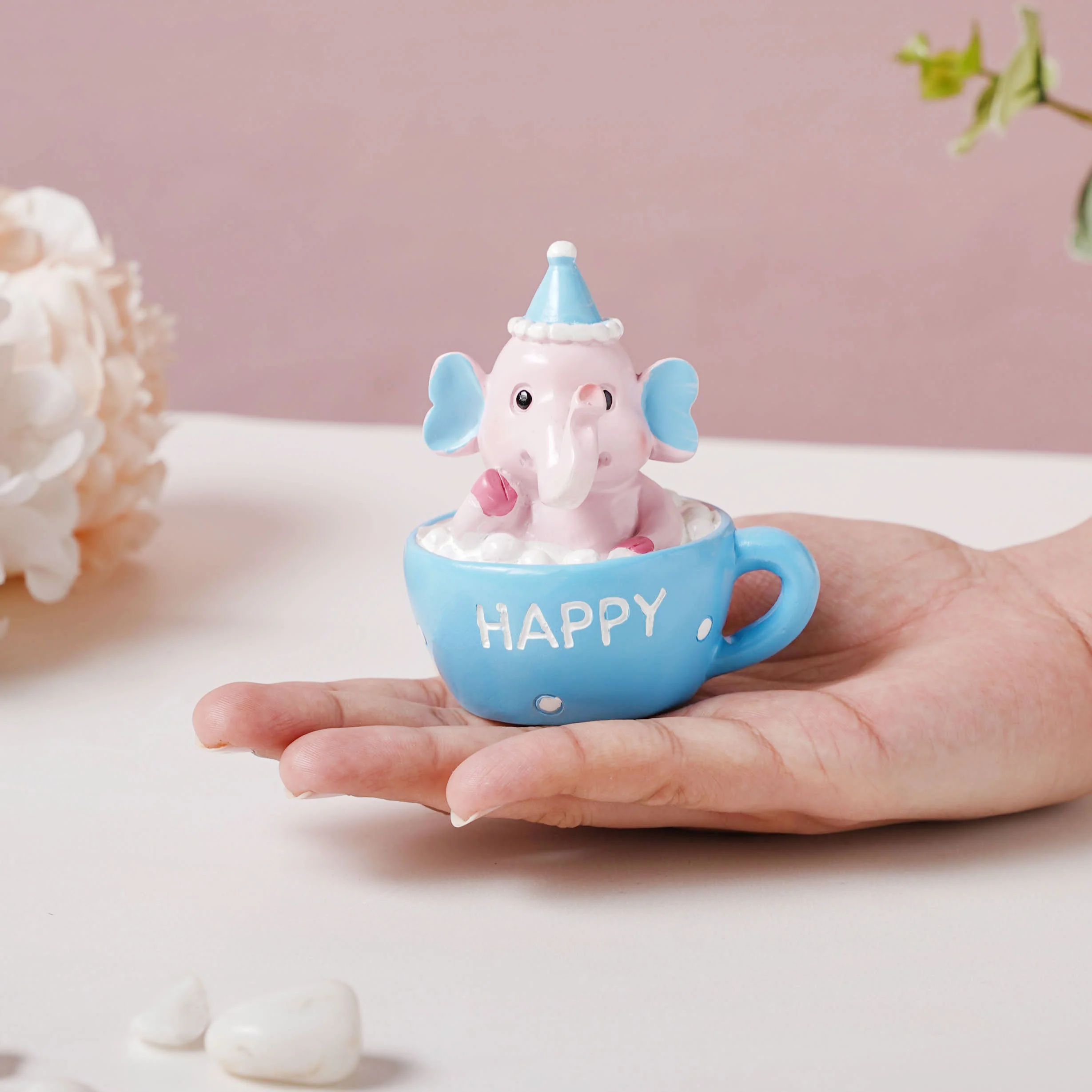 Baby Elephant Resin Showpiece Pink - Image 2