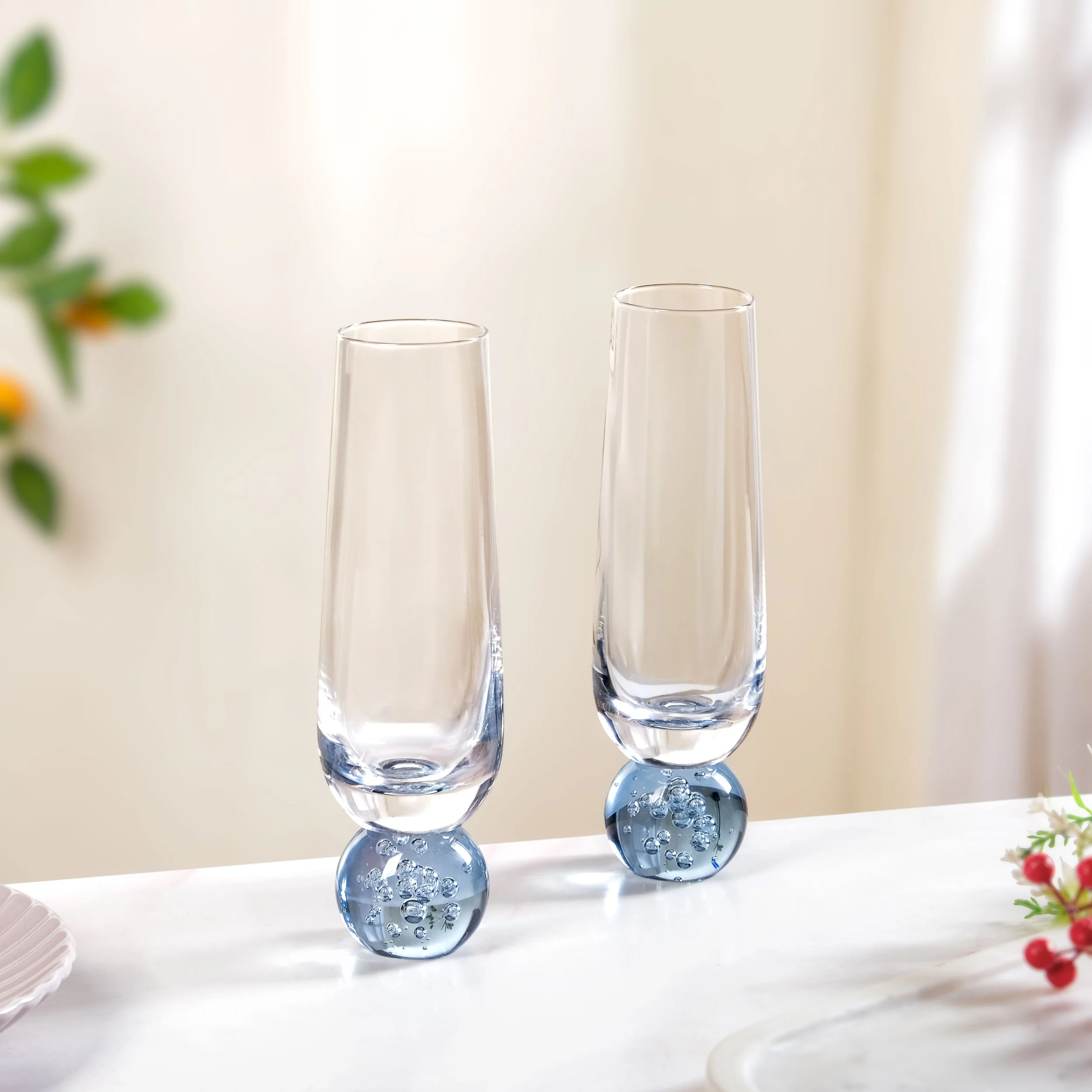 Ball Base Champagne Glass Set Of 2 280ml Blue - Image 9