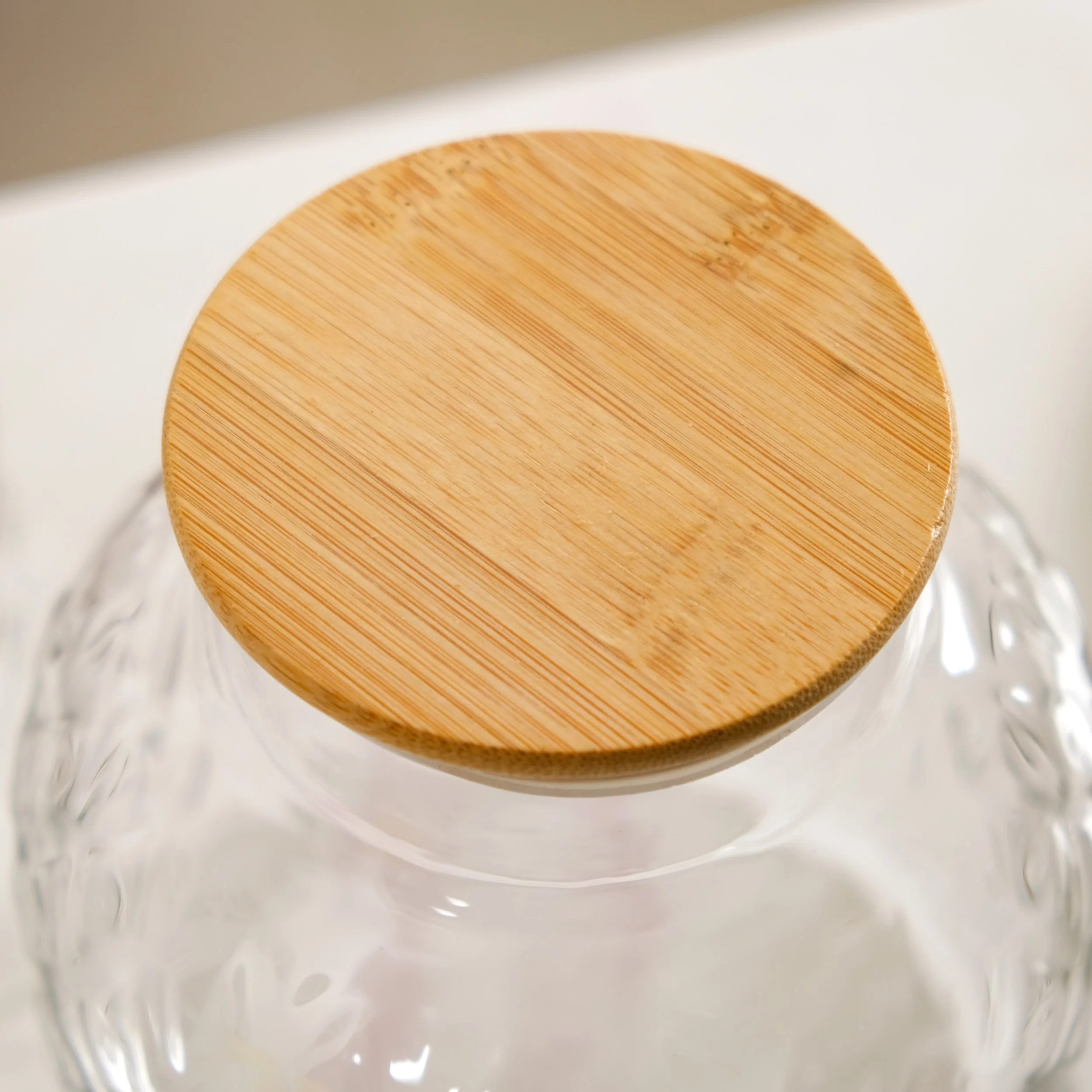 Diamond Glass Storage Jars with Bamboo Lid Set of 2 1400ml - Image 5