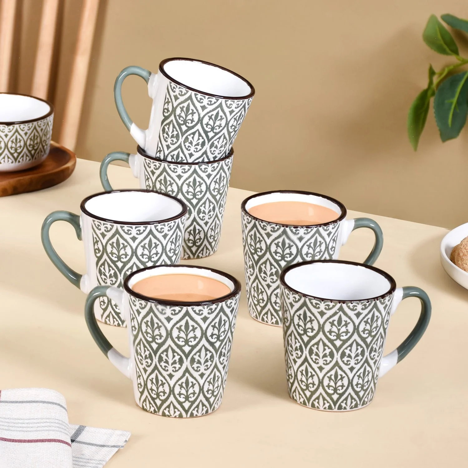 Baroque Tea Cup Set Of 6 Sage Green 250ml - Image 2