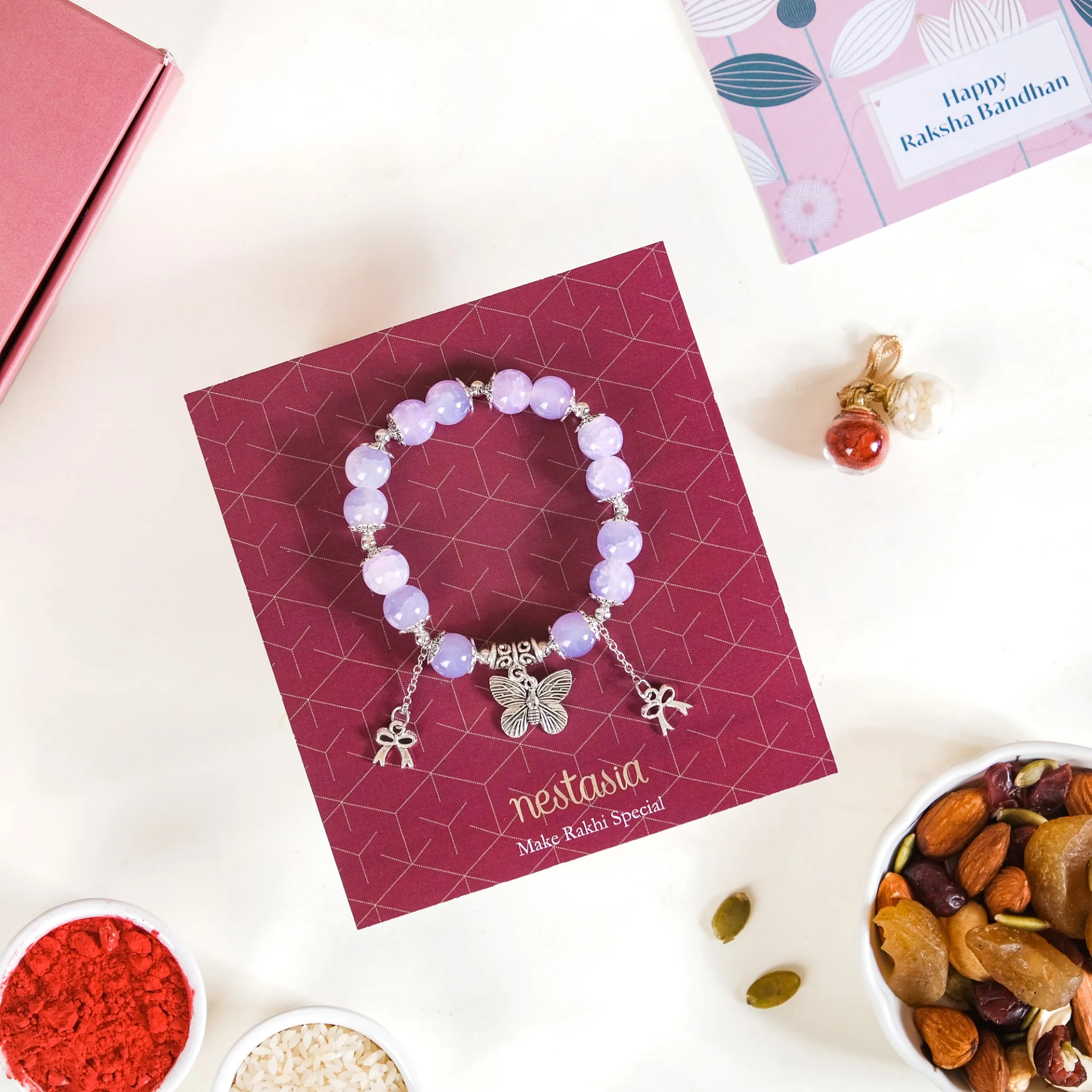Beads Bracelet Rakhi Hamper Set Of 3 With Gift Card And Box - Image 5