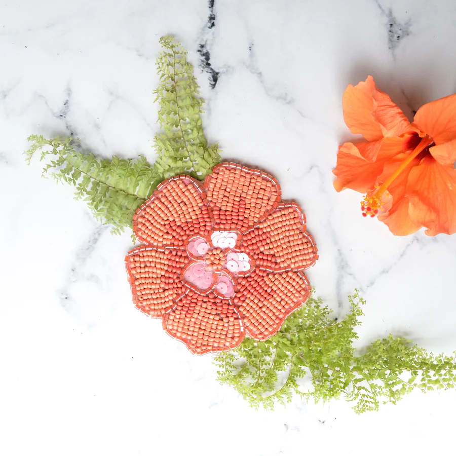 BEADS Flower Coaster and Mat - Orange (Set of 2) - Image 2