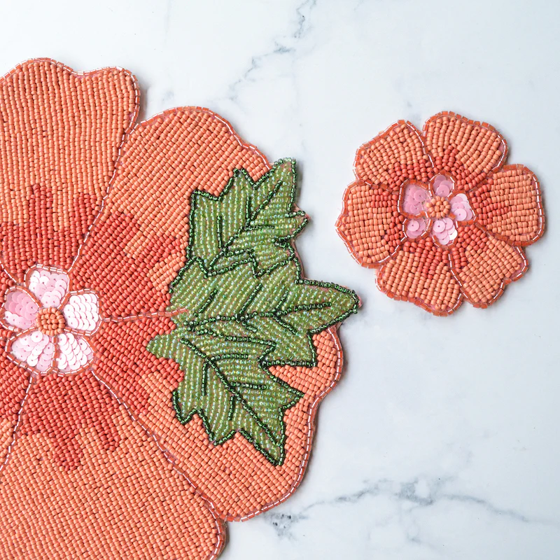 BEADS Flower Coaster and Mat - Orange (Set of 2) - Image 4