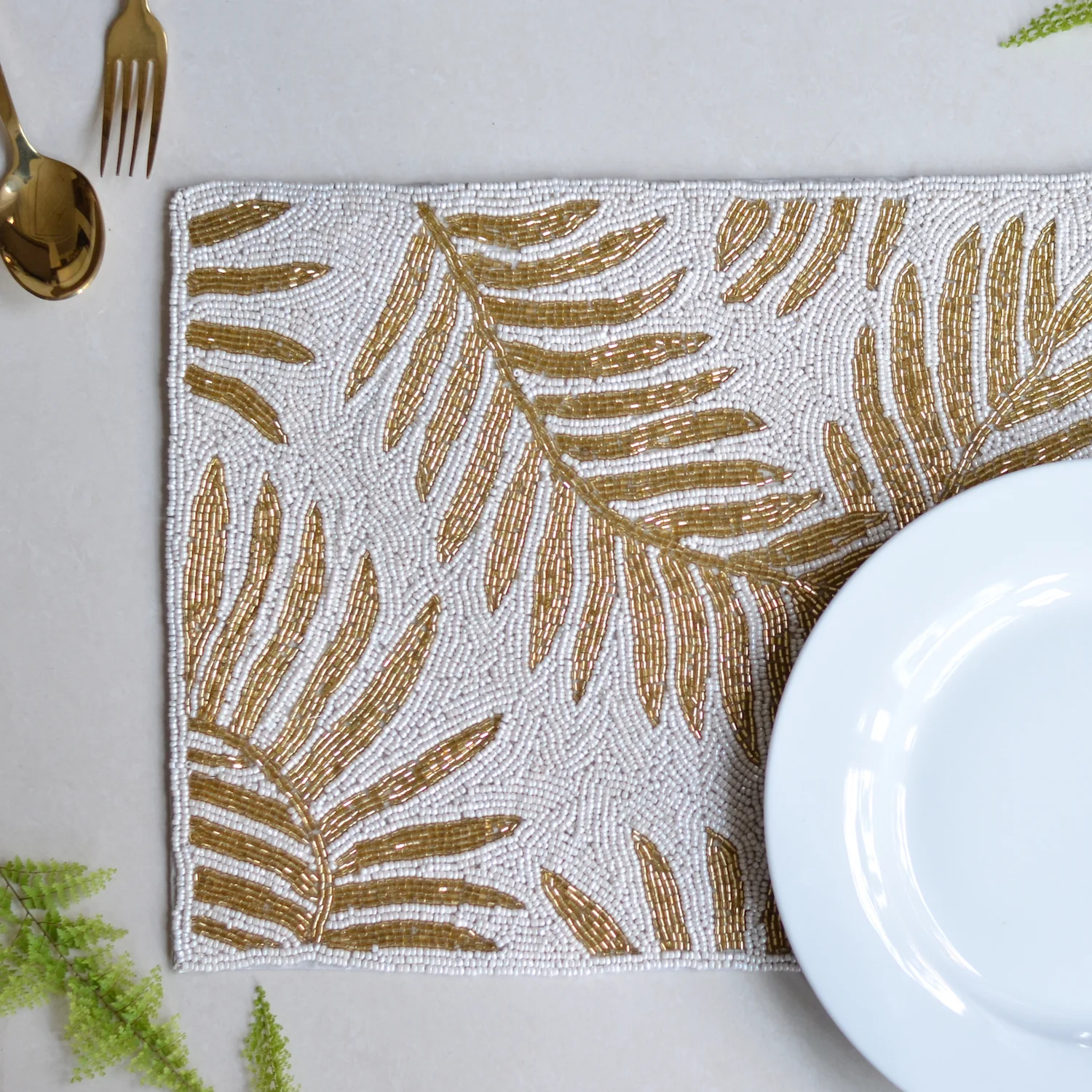 Beads White and Gold Rectangle Table Mat - Image 2
