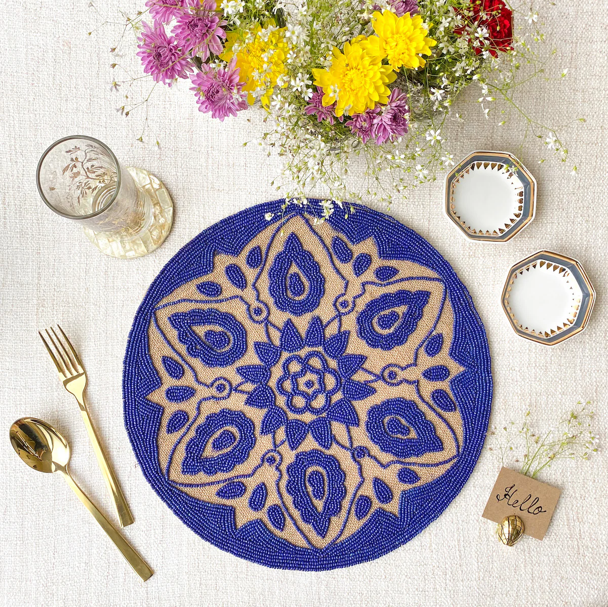 BEADS Mandala Jute Table Mat- Navy Blue - Image 3