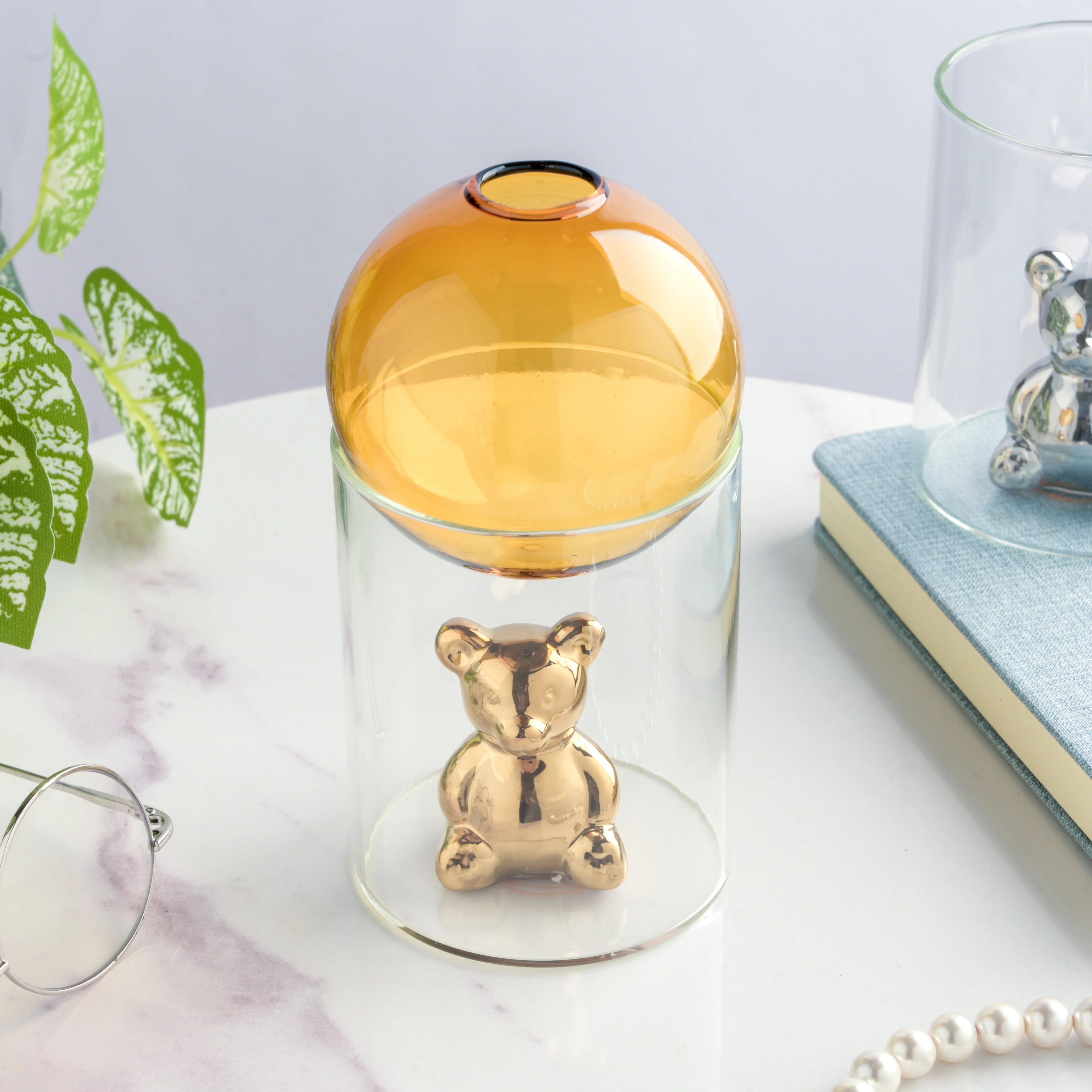 Bear In The Jar Glass Planter Amber - Image 4