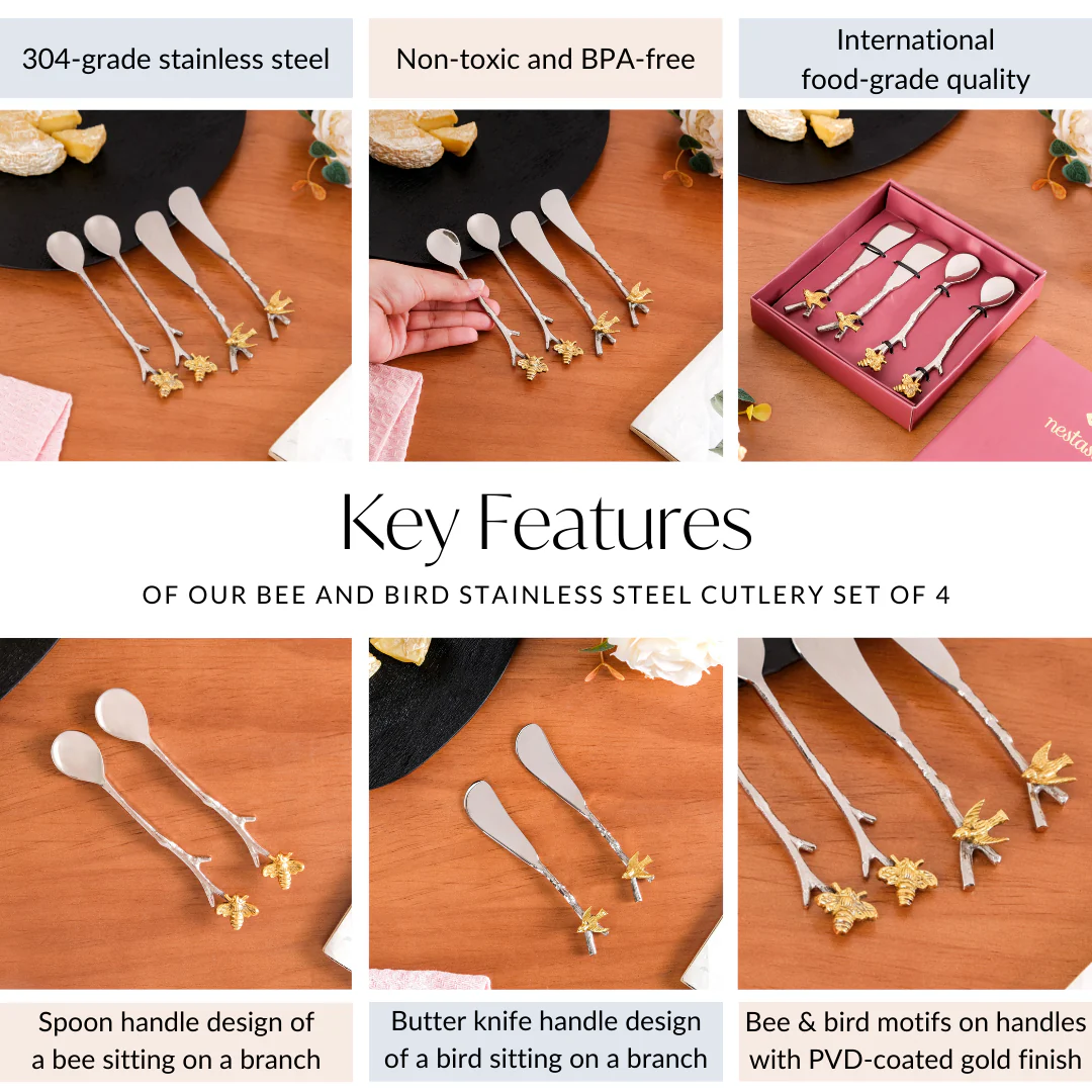 Bee And Bird Stainless Steel Cutlery Set Of 4 - Image 4
