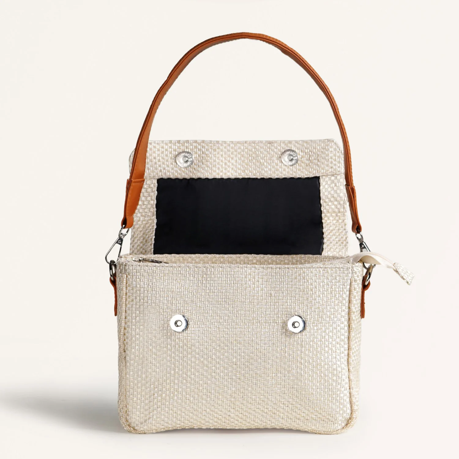 Beige And Tan Vegan Leather Shoulder Bag - Image 11