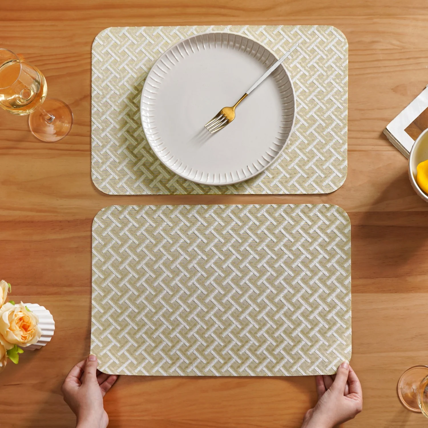 Beige Gold Chevron Tablemat Set Of 6 - Image 2