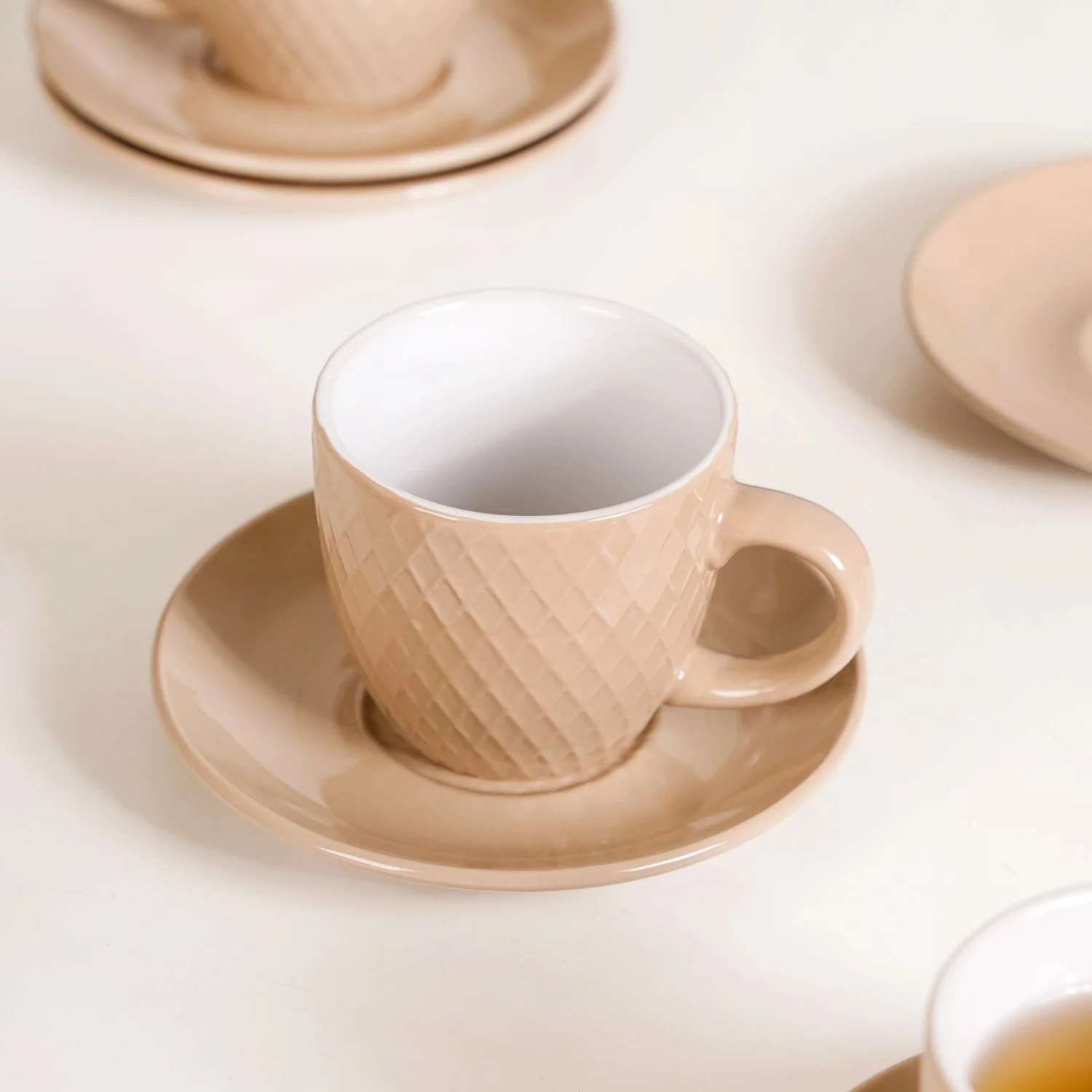Beige Tara Ceramic Cup And Saucer Set Of 6 225ml - Image 6