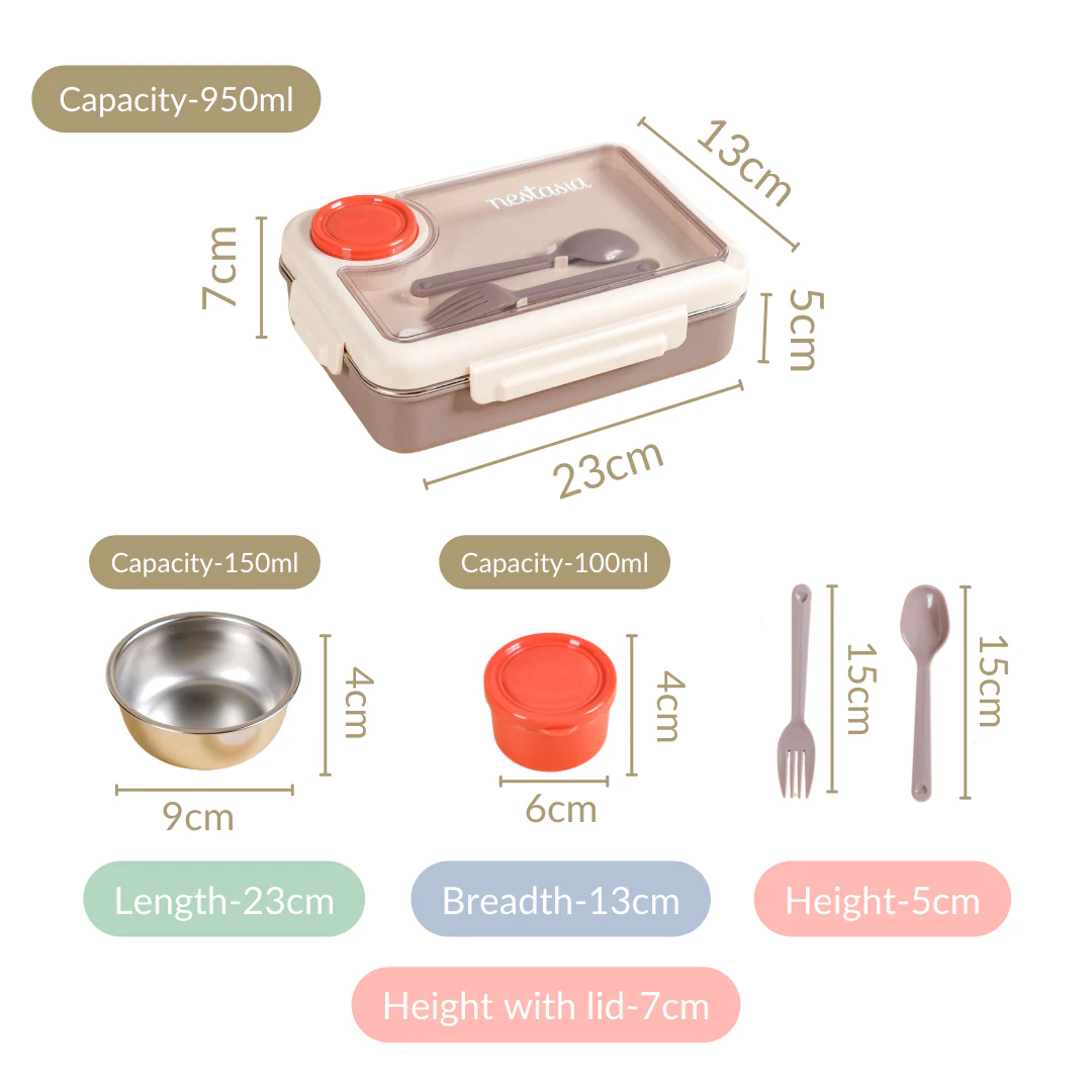 Bento Beige Stainless Steel Insulated Lunch Box For Work 950ml - Image 9
