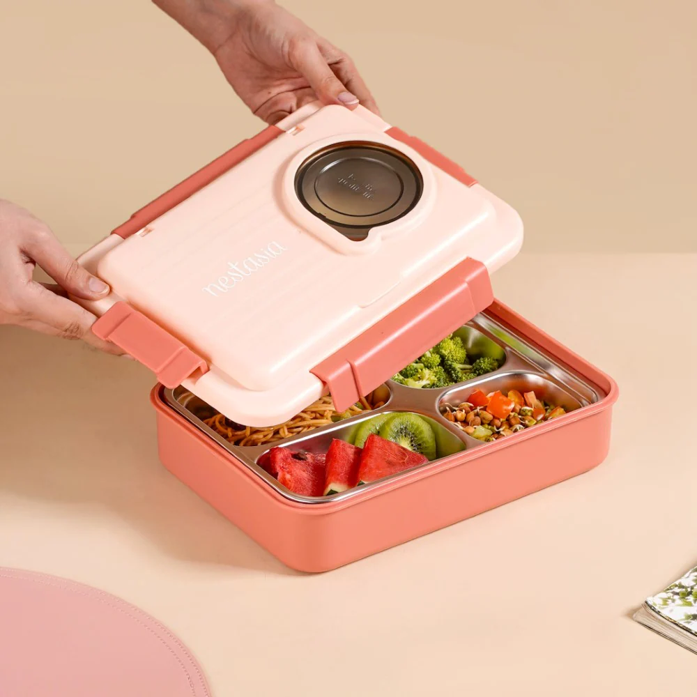 Bento Lunch Box With 4 Compartments Pink 1000ml - Image 10