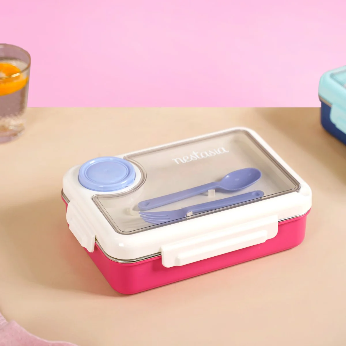 Bento Pink 4 Grid Stainless Steel Lunch Box For Office 950ml - Image 5