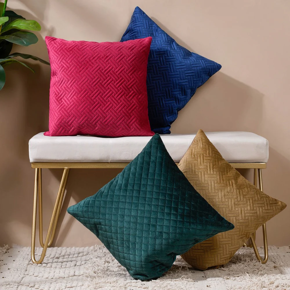 Beryl Green Quilted Velvet Cushion Cover 16 x 16 Inch - Image 11
