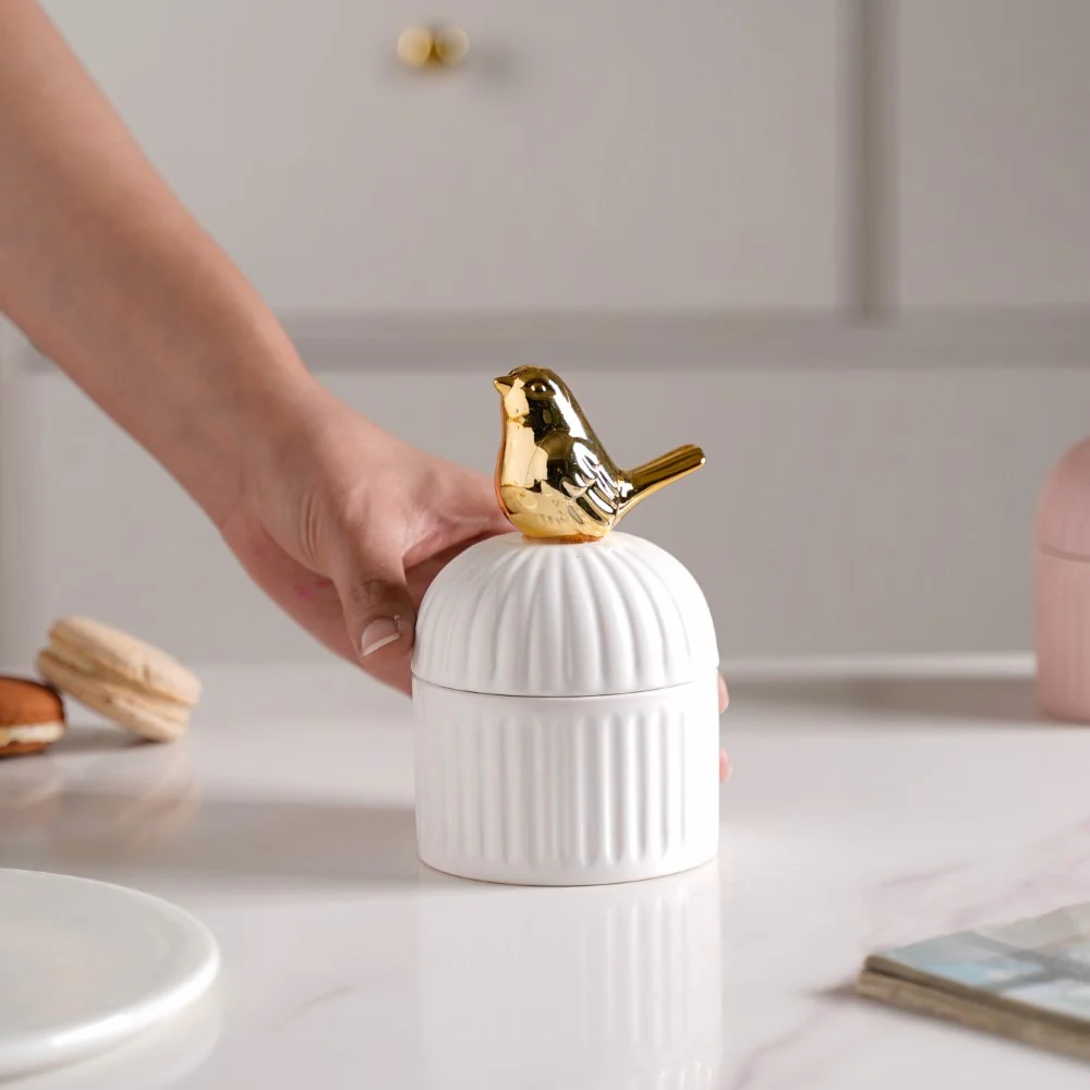 Bird Ceramic Canister White - Image 2