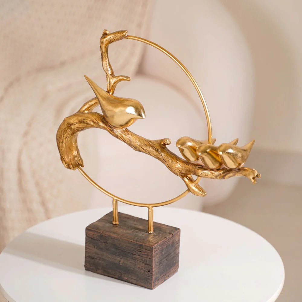 Bird Family Sculpture Showpiece Gold - Image 8