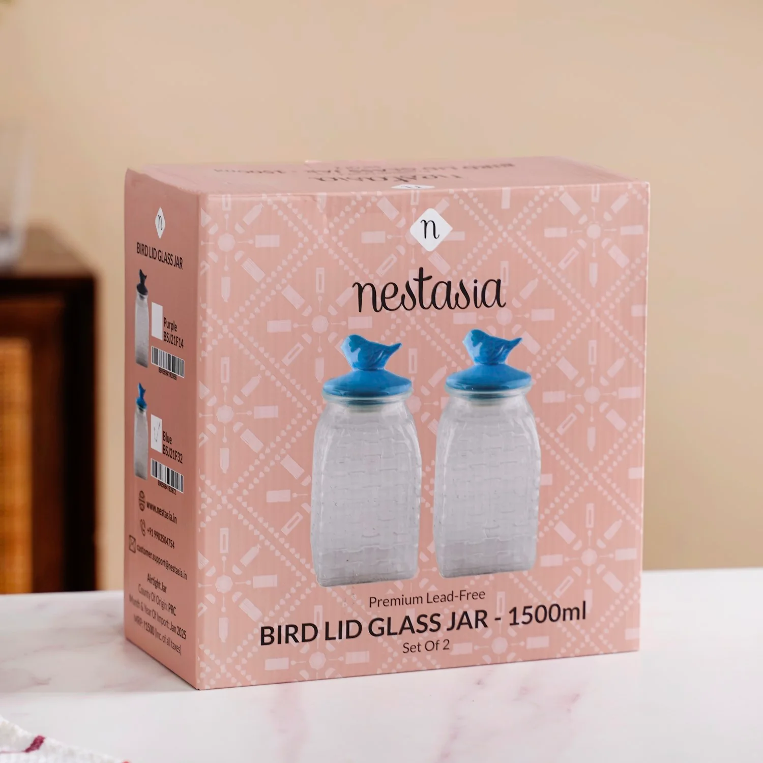 Bird Glass Jar With Blue Ceramic Lid Set Of 2 1500ml - Image 11