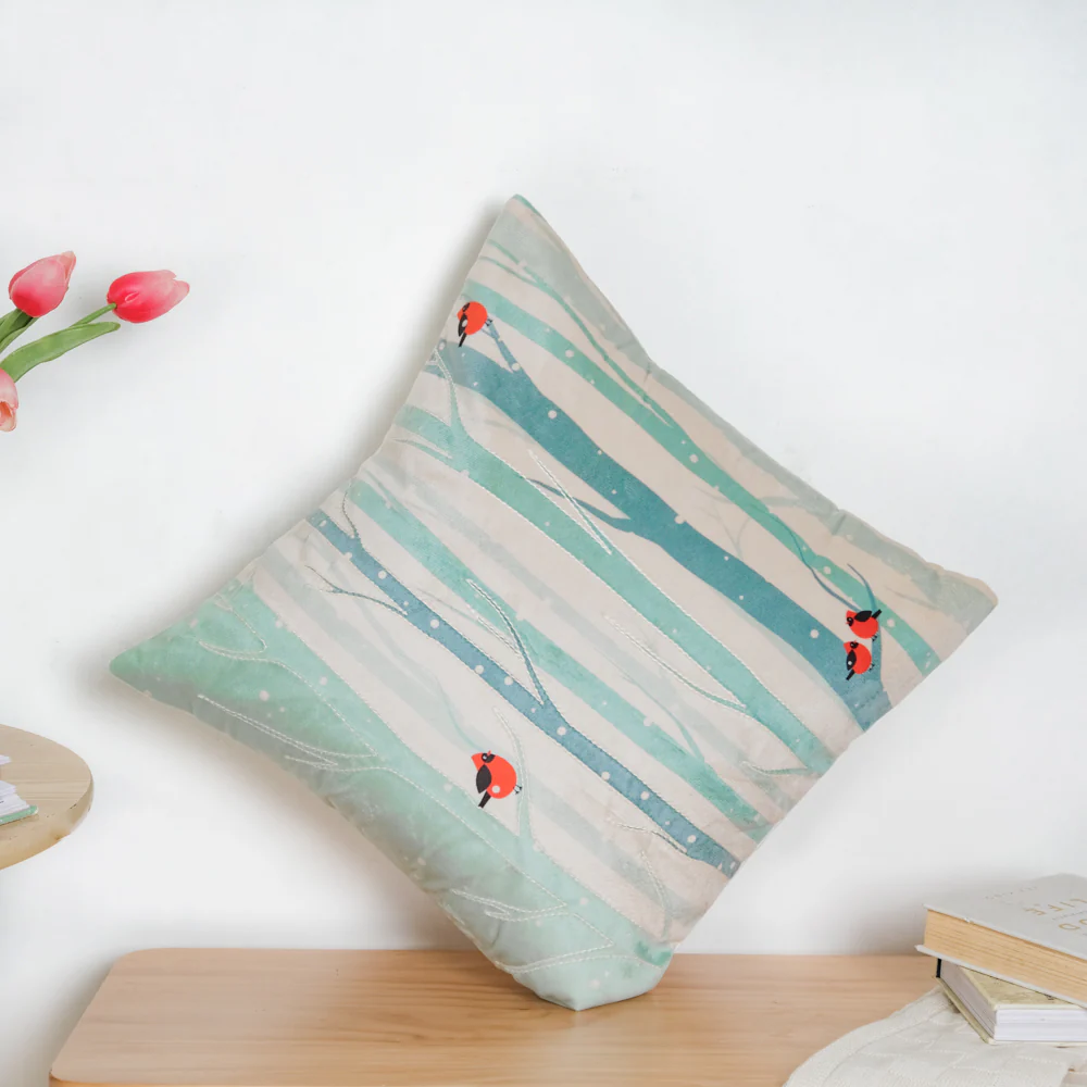 Birds On Tree Velvet Cushion Cover 16 inch - Image 4