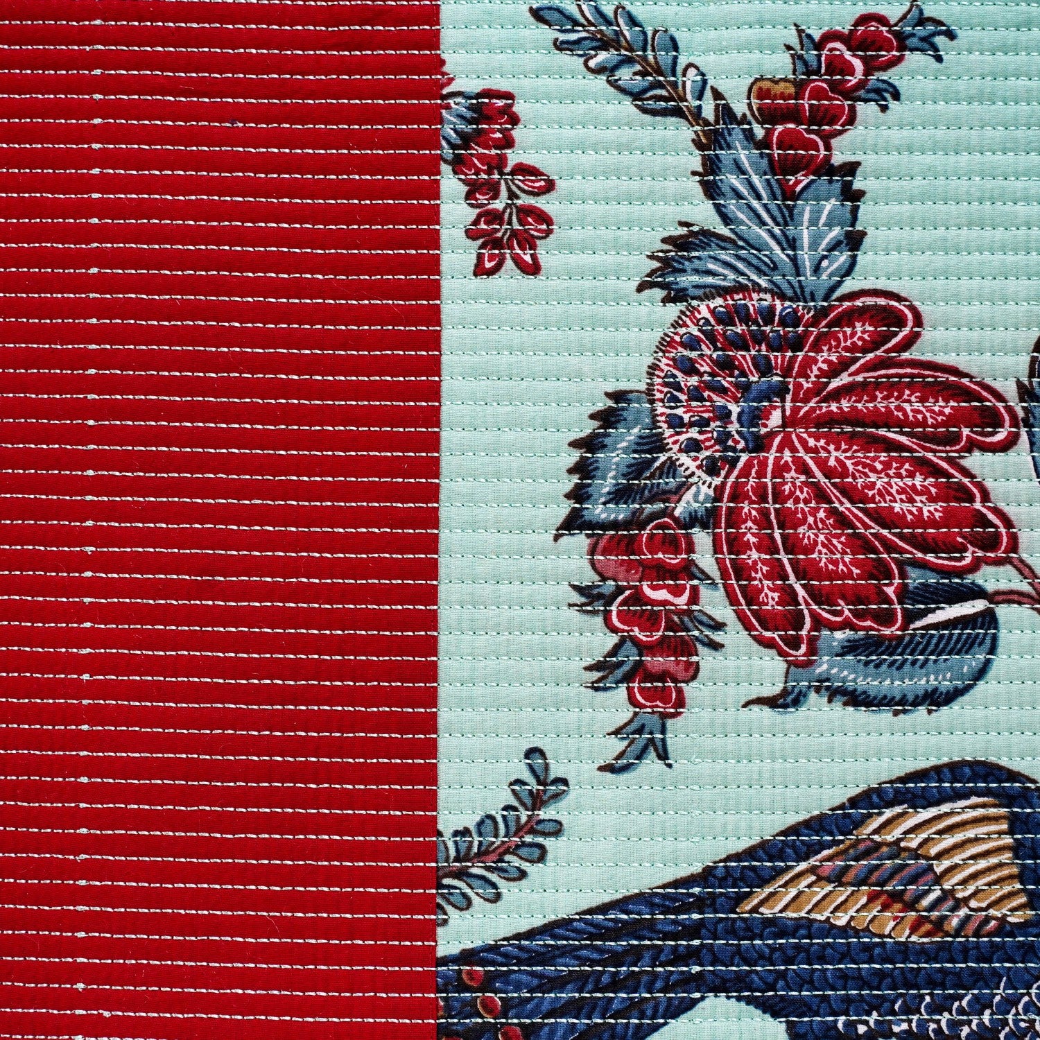 Birdsong Symphony Quilted Bedcover Mint 254x221cm - Image 6