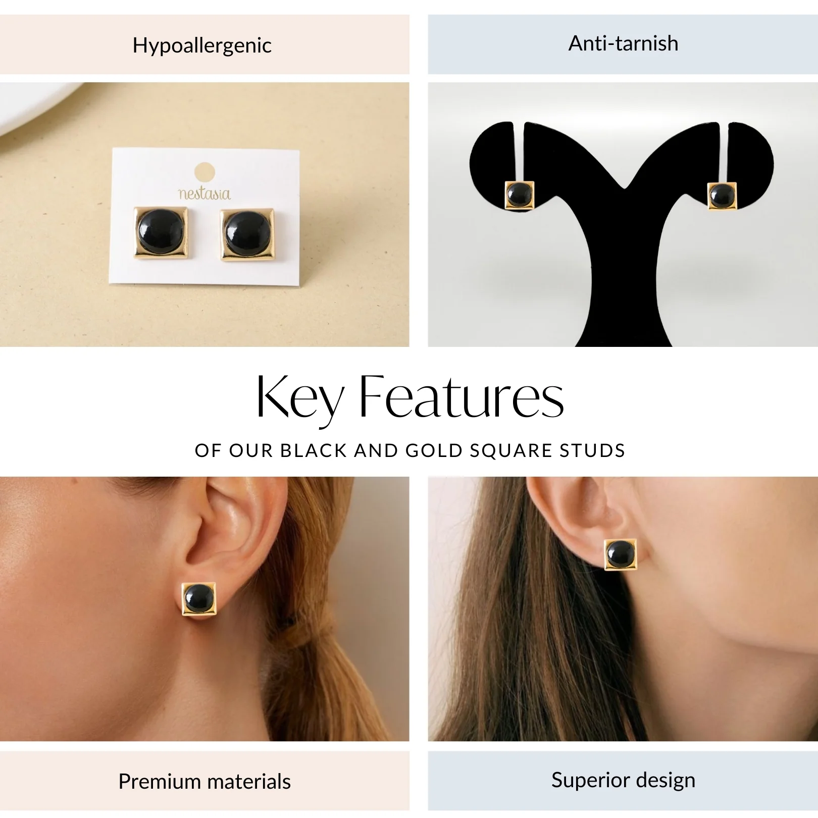 Black And Gold Square Studs - Image 4