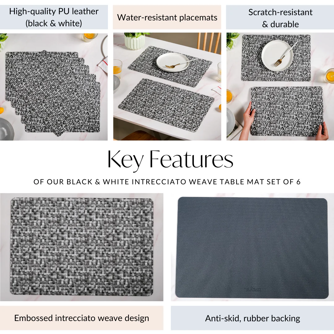Black And White Intrecciato Weave Rectangular Table Mat Set Of 6 - Image 5
