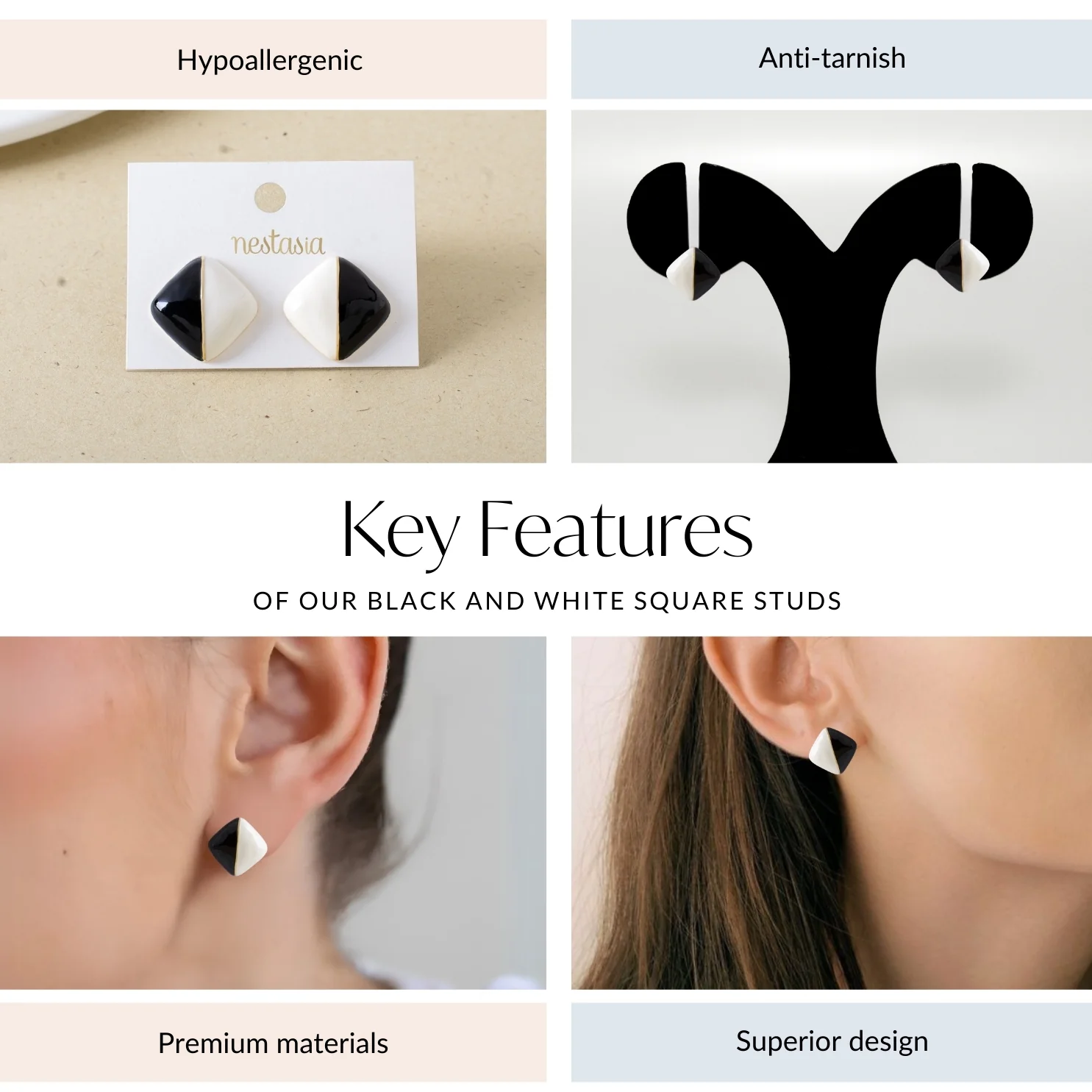 Black And White Square Studs - Image 4