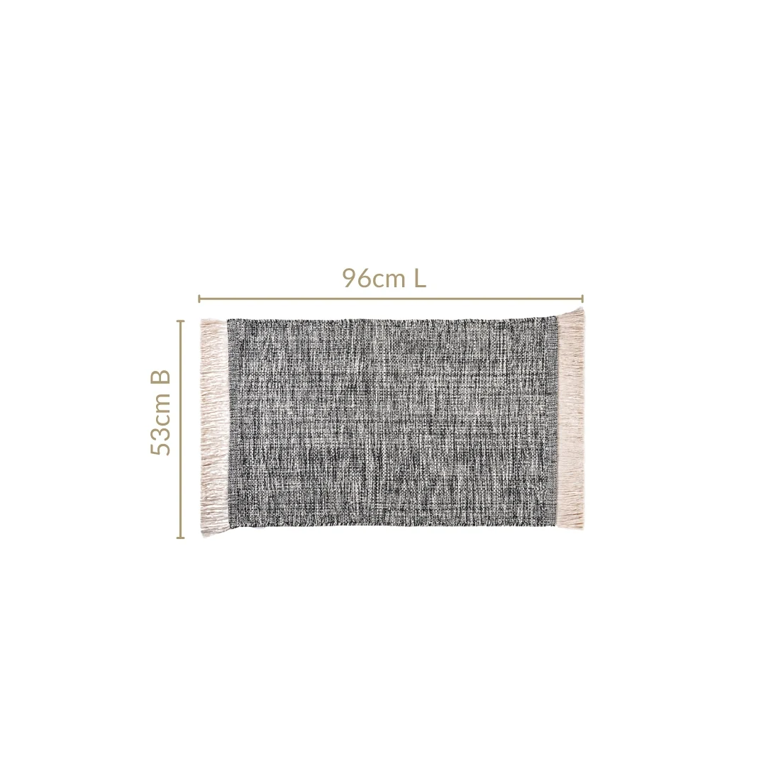 Black And White Tweed Cotton Anti Slip Floor Mat 96x53cm - Image 2