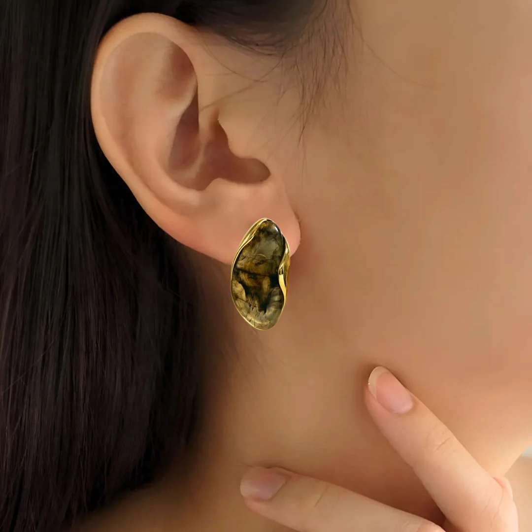Black Gemstone Drop Earrings - Image 2