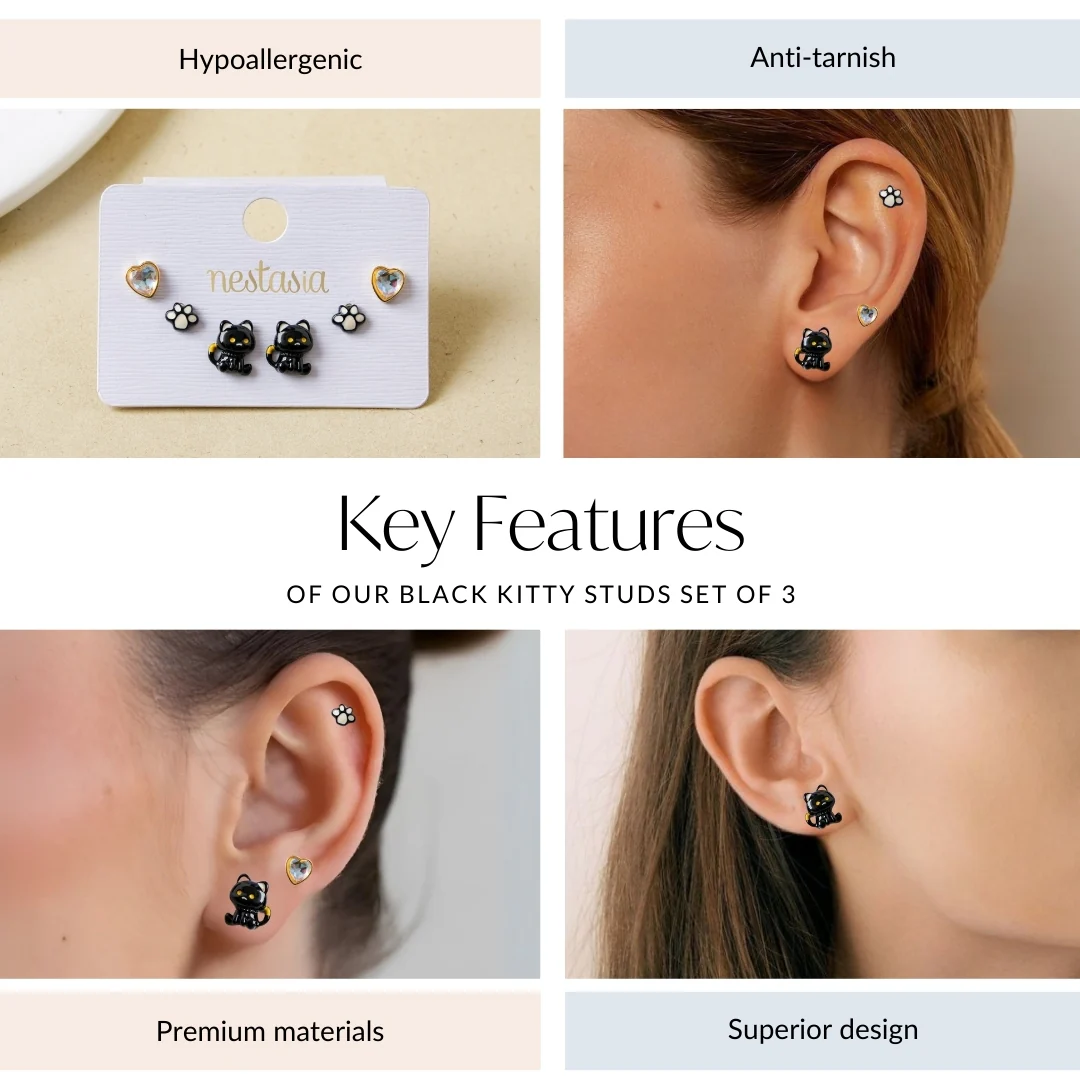 Black Kitty Studs Set Of 3 - Image 4