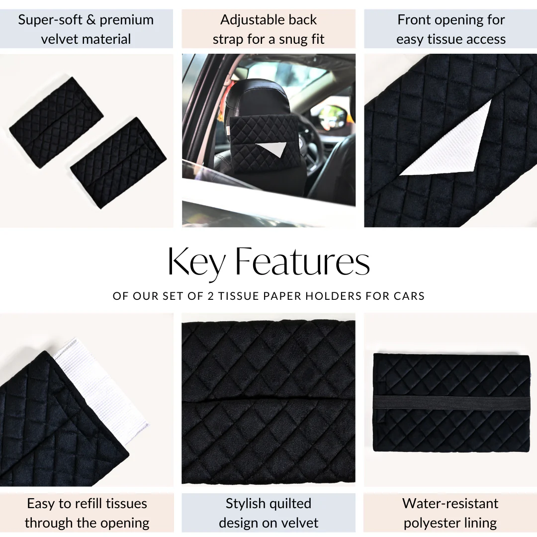 Black Quilted Car Tissue Paper Holder Set Of 2 - Image 5