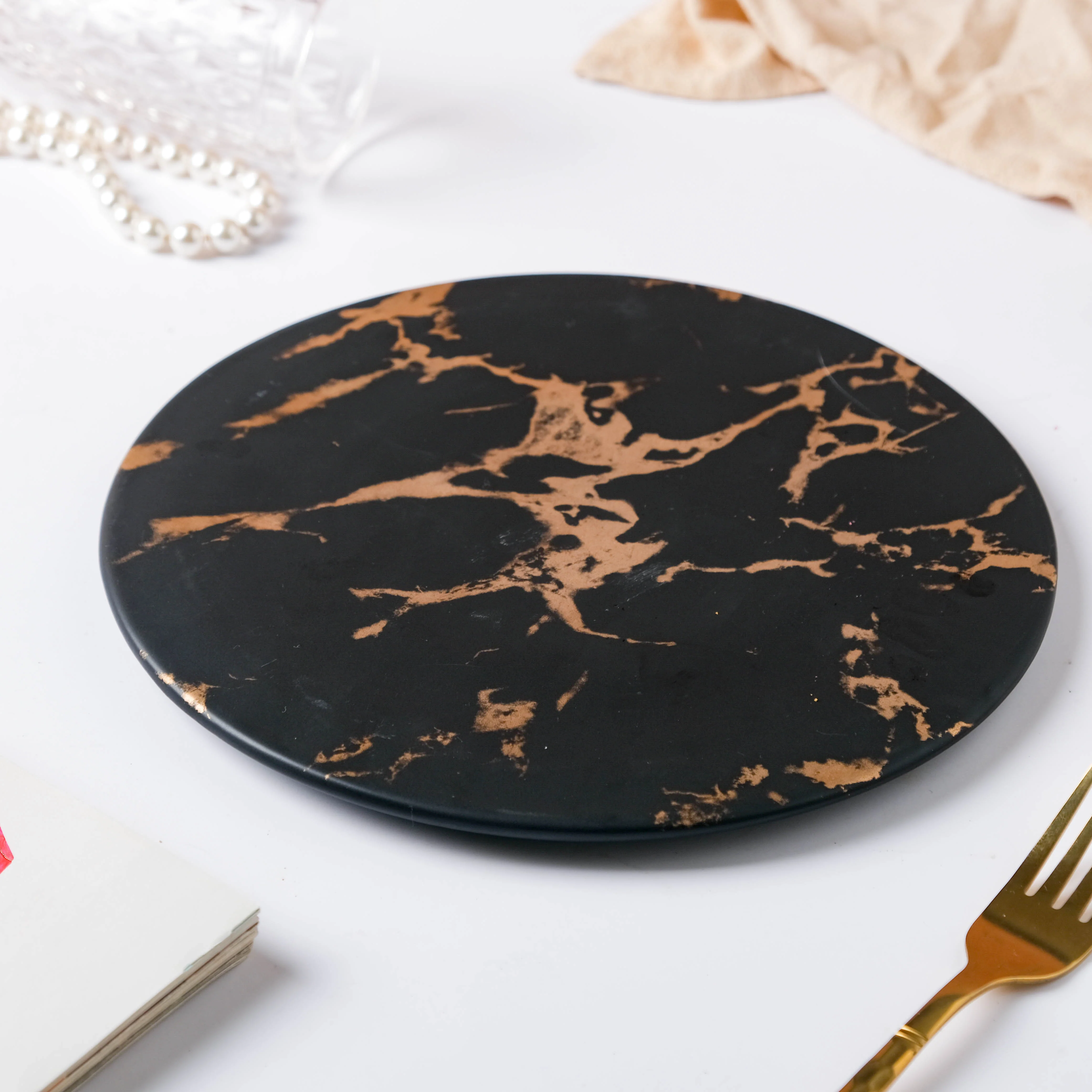 Black Round Ceramic Platter - Image 5