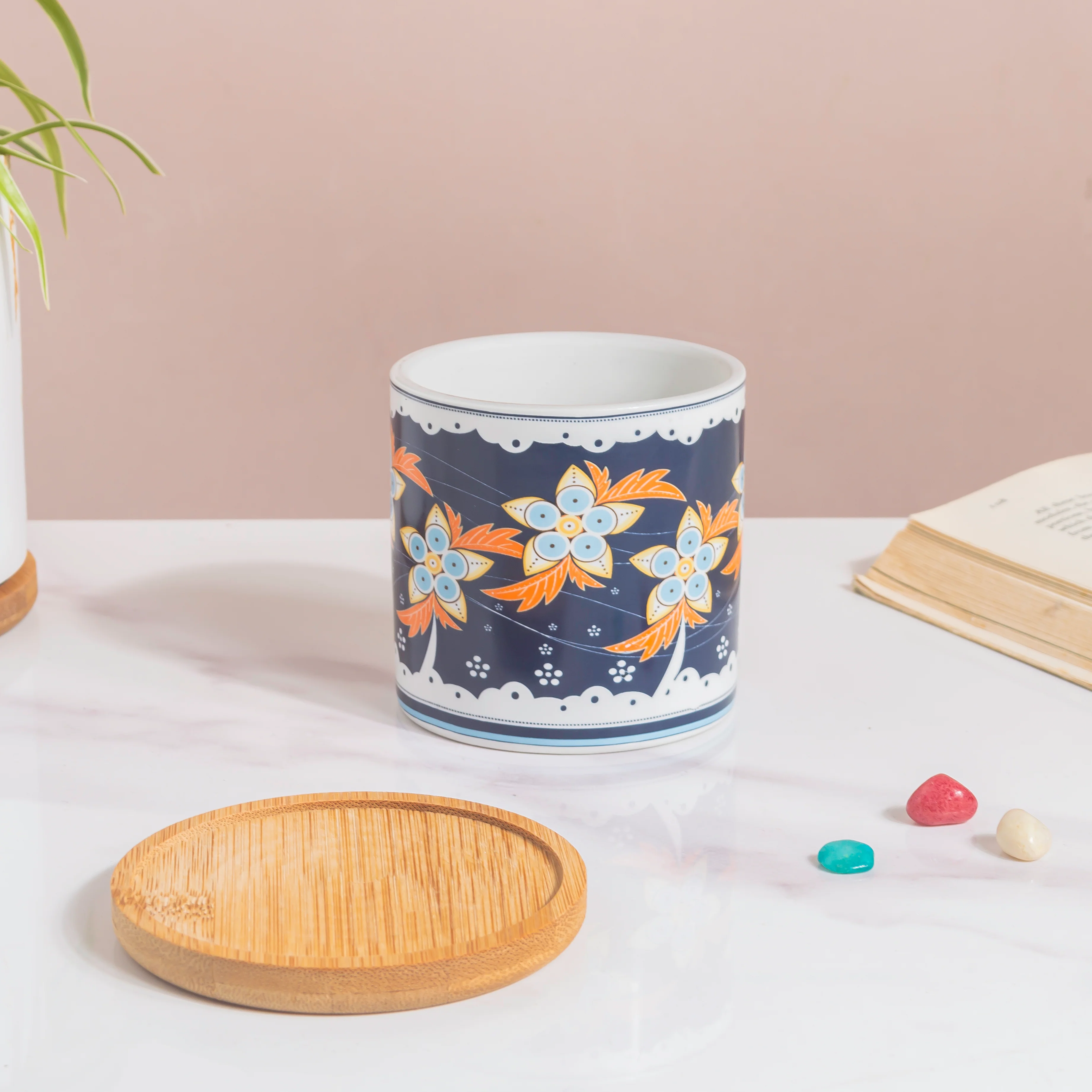 Bloom Fiesta Botanical Planter Blue With Wooden Coaster - Image 5