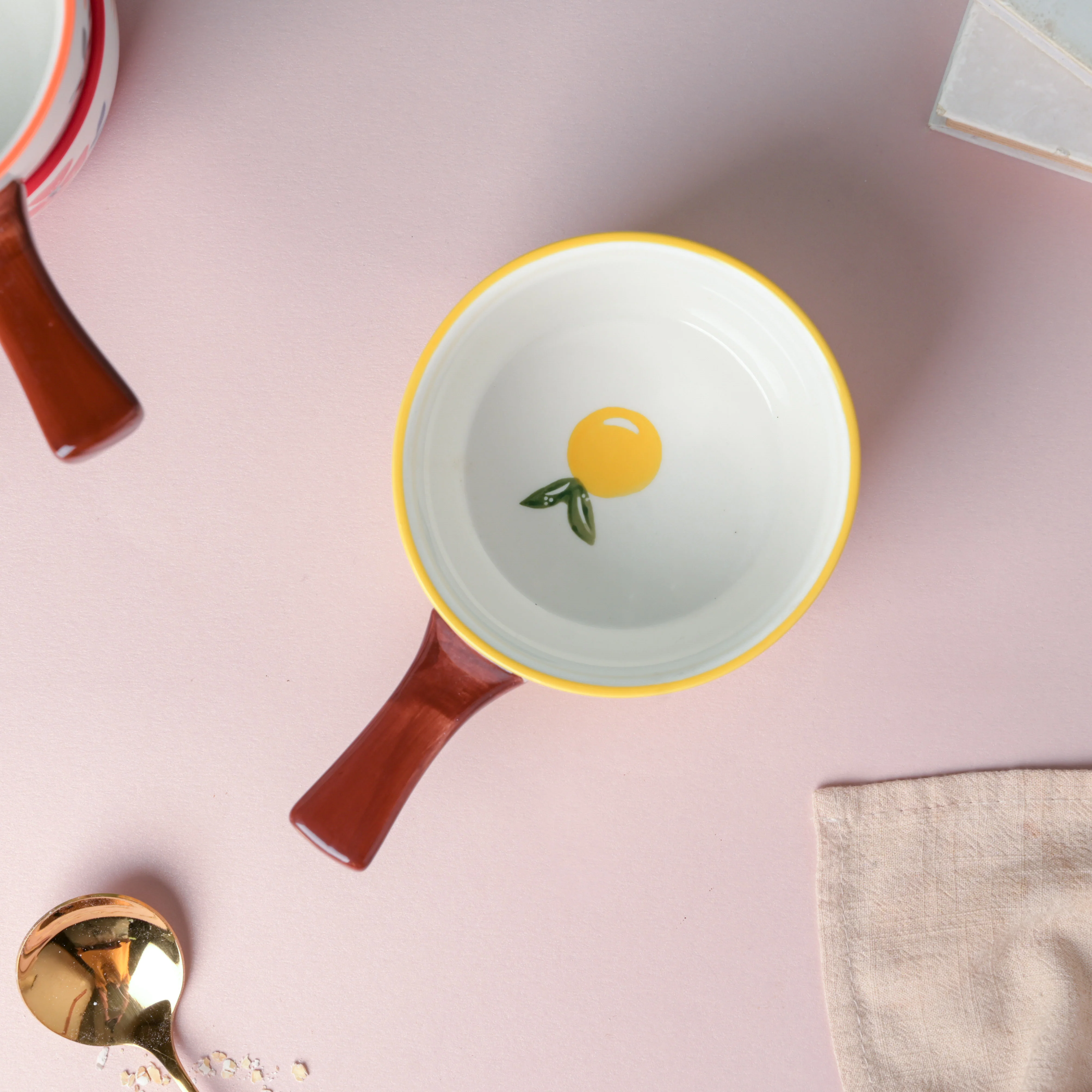 Bloom Yellow Ceramic Pot With Handle - Image 3