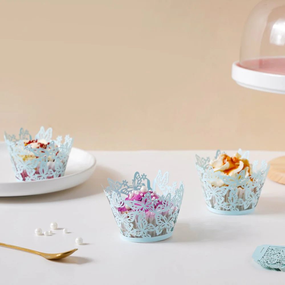 Blue Butterfly Lace Cupcake Wrapper Set of 20 - Image 3