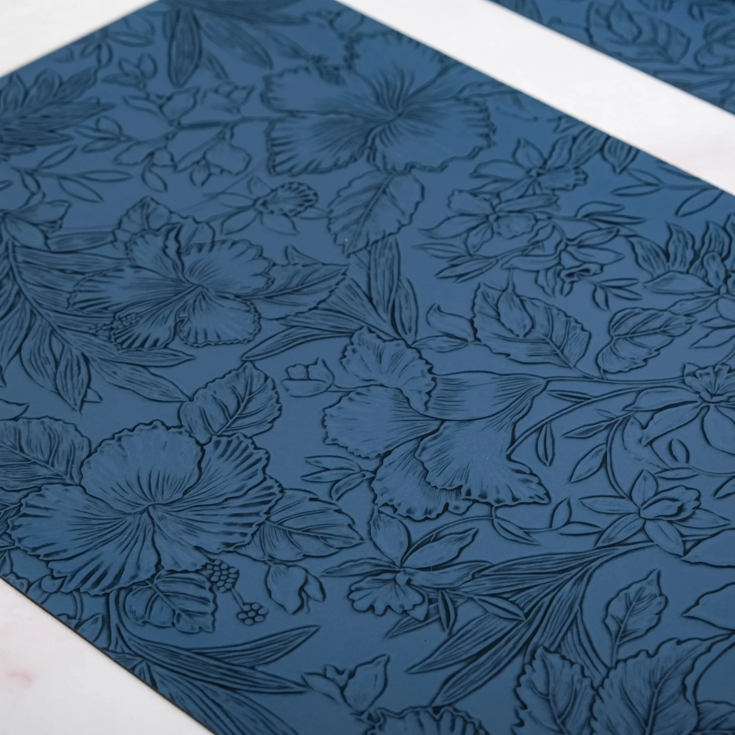 Blue Embossed Hibiscus Rectangular Placemats Set Of 6 - Image 3