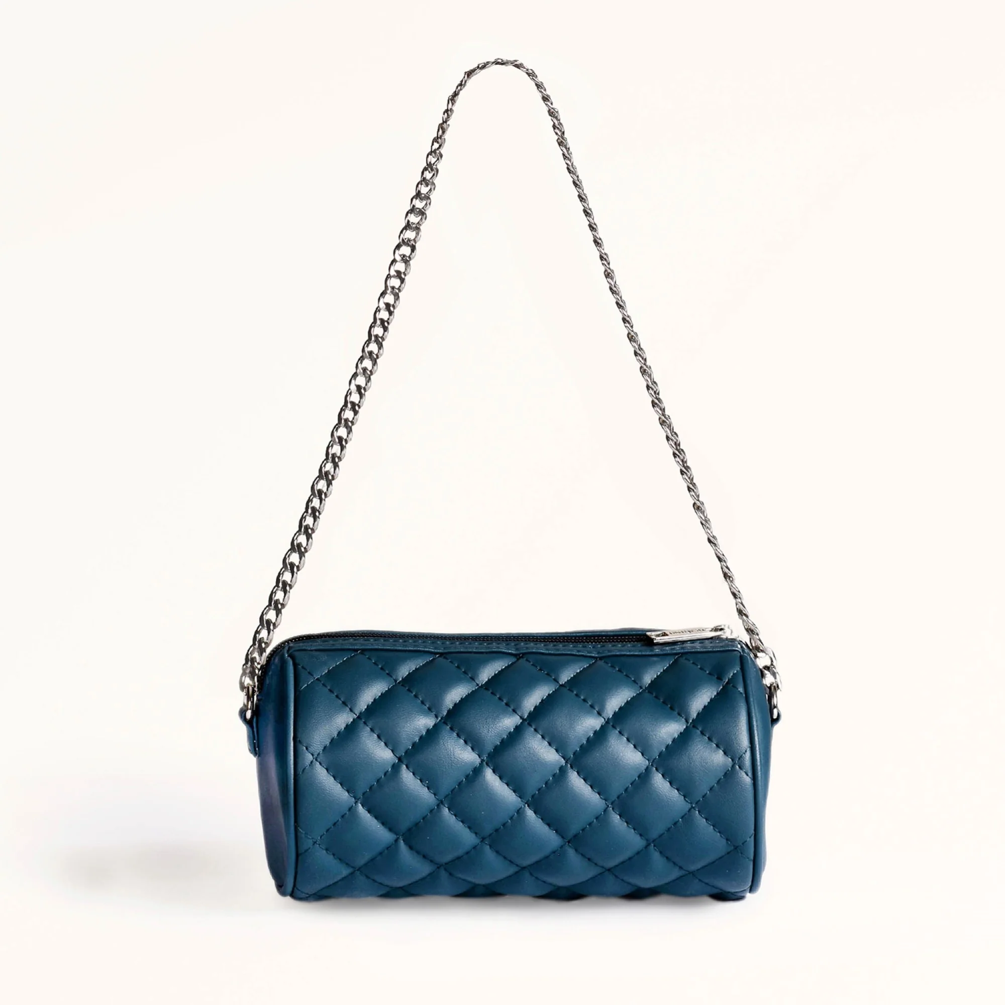 Blue Mini Barrel Bag With Chain Strap - Image 6