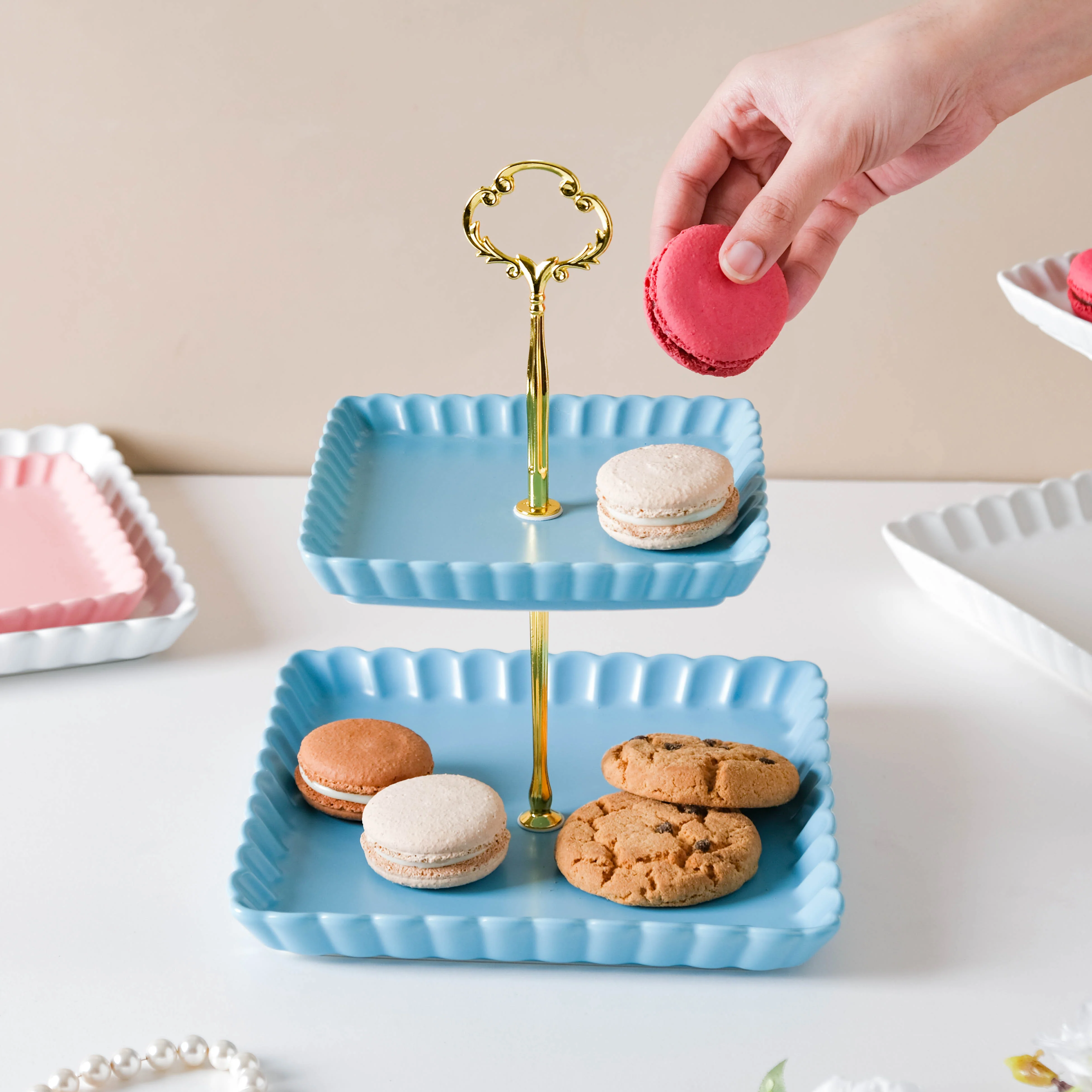 Blue Muffin Square 2-tier Cupcake Stand - Image 2