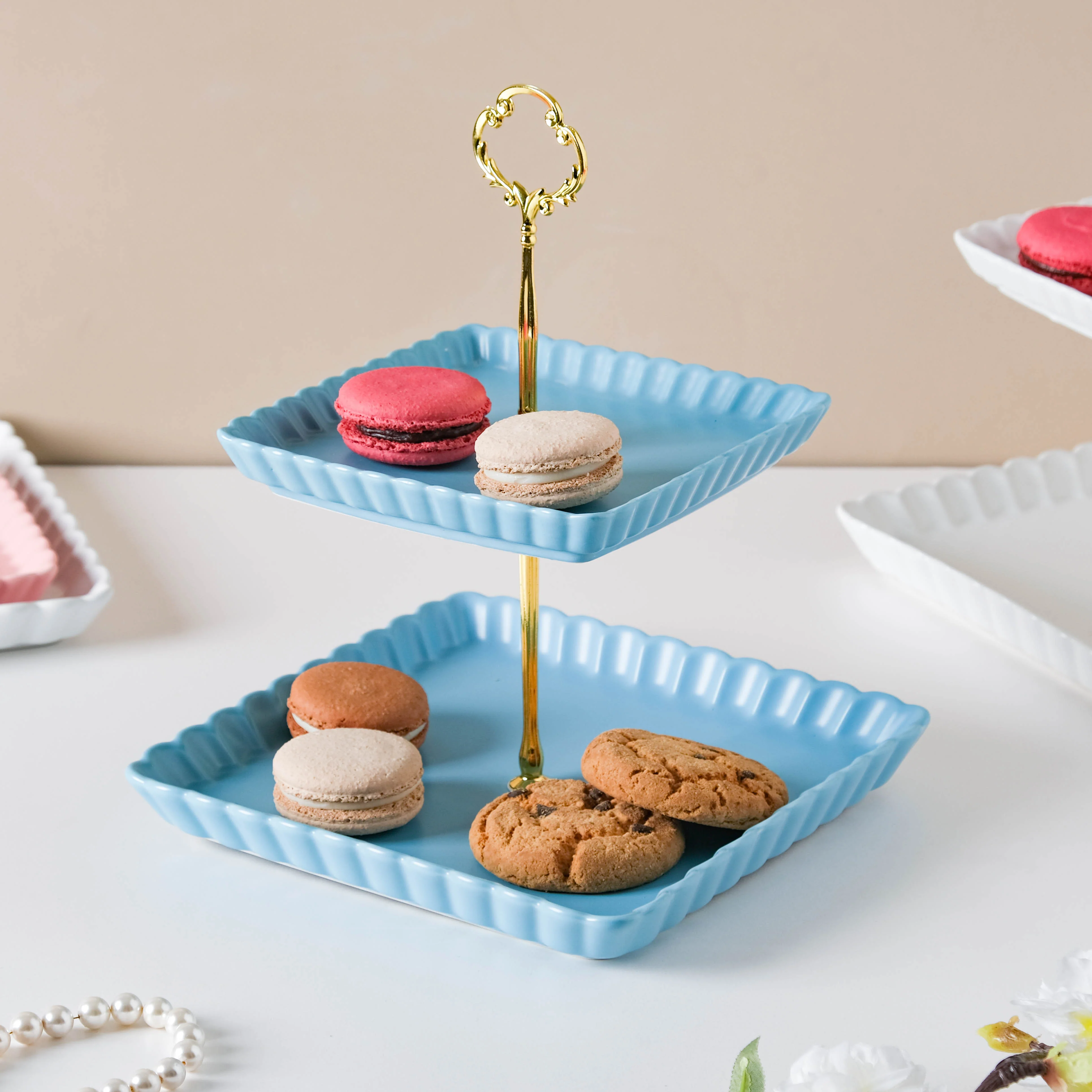 Blue Muffin Square 2-tier Cupcake Stand - Image 3