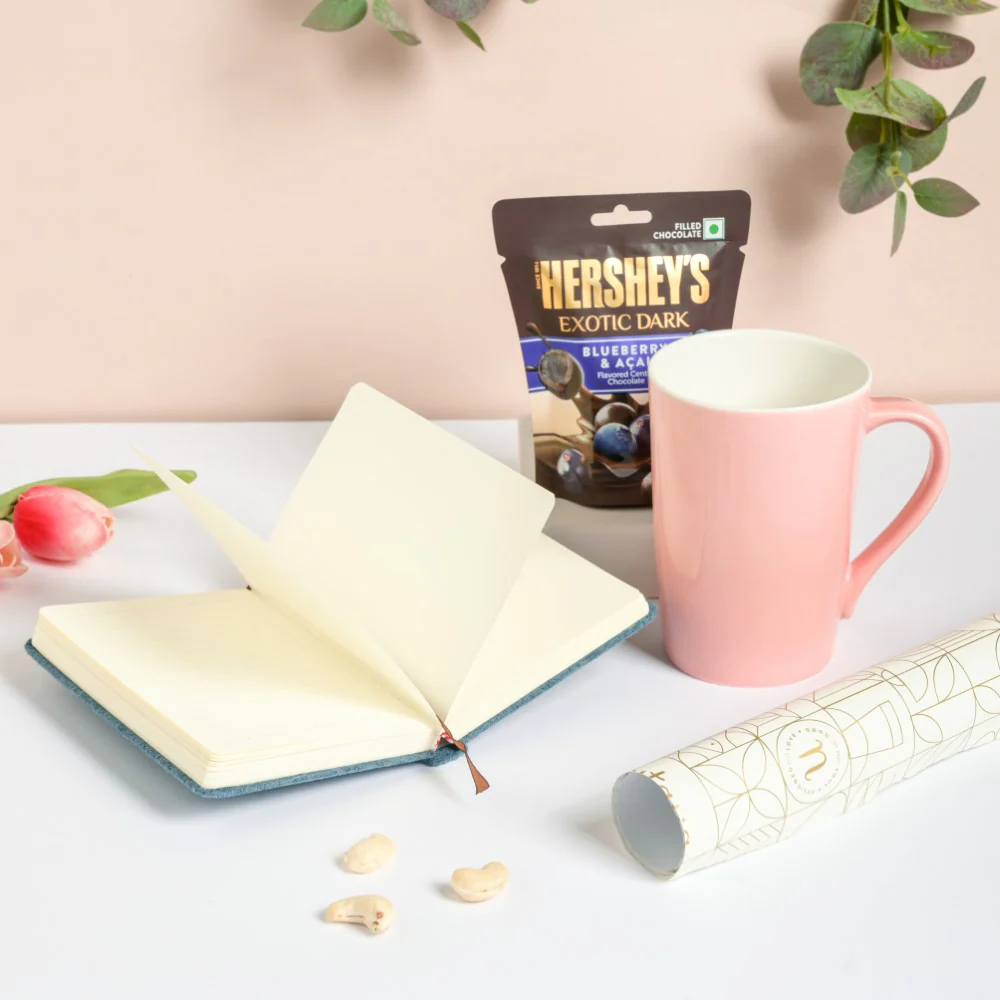 Blue Notebook and Pink Mug Gift Hamper Set Of 3 - Image 4