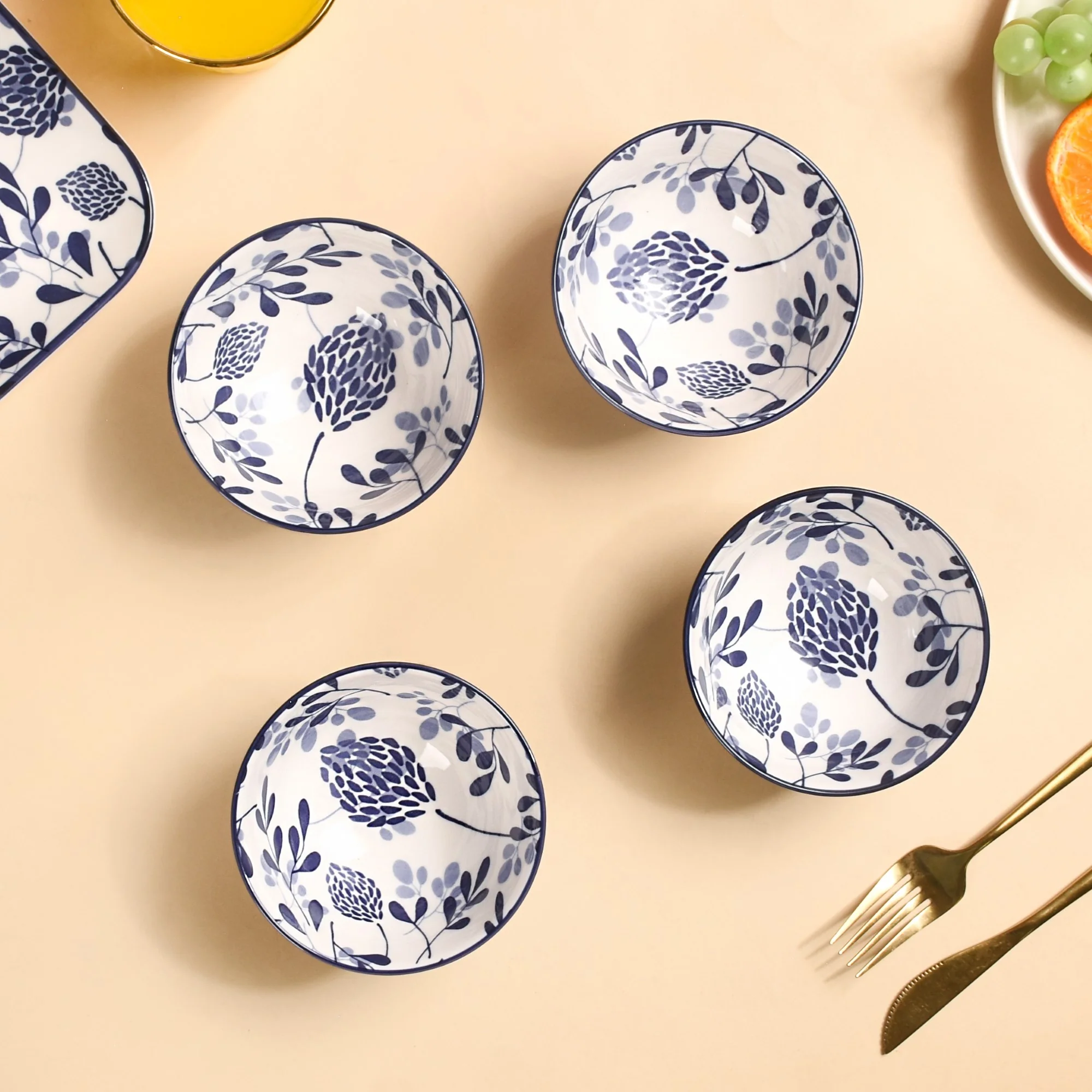 Blue Print Ceramic Snack Bowls Set Of 4 300ml - Image 7