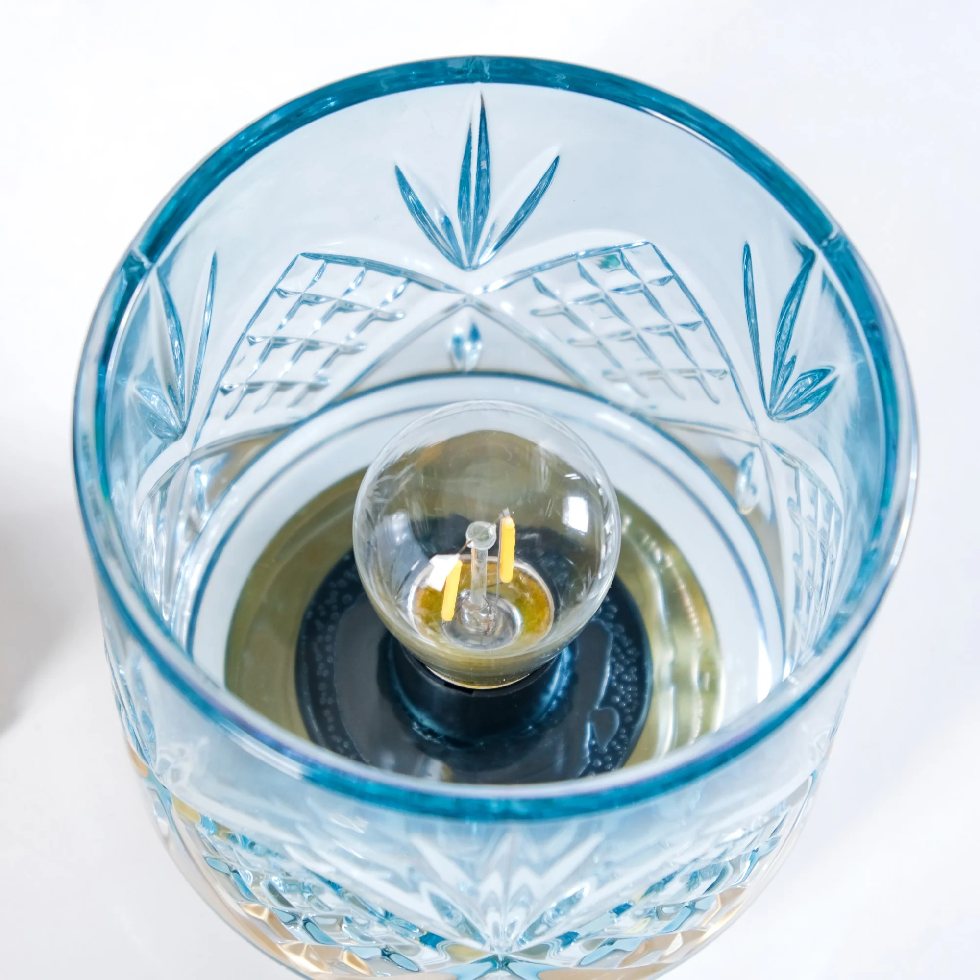 Blue Tinted Glass Cordless Table Lamp With LED Light Bulb - Image 6
