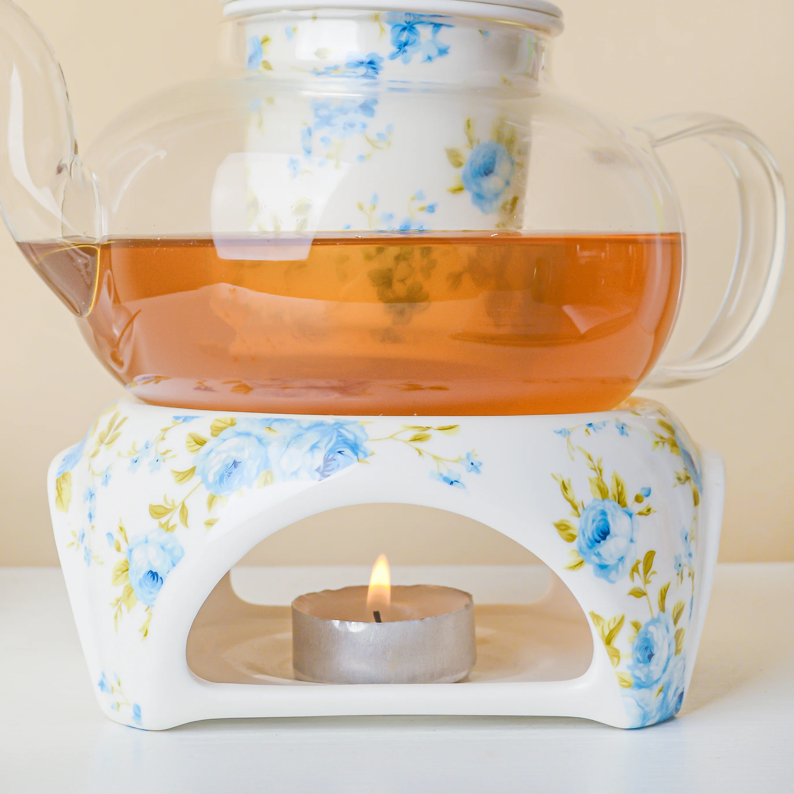 Bluebird Glass Teapot With Warmer White And Blue 700 ml - Image 8