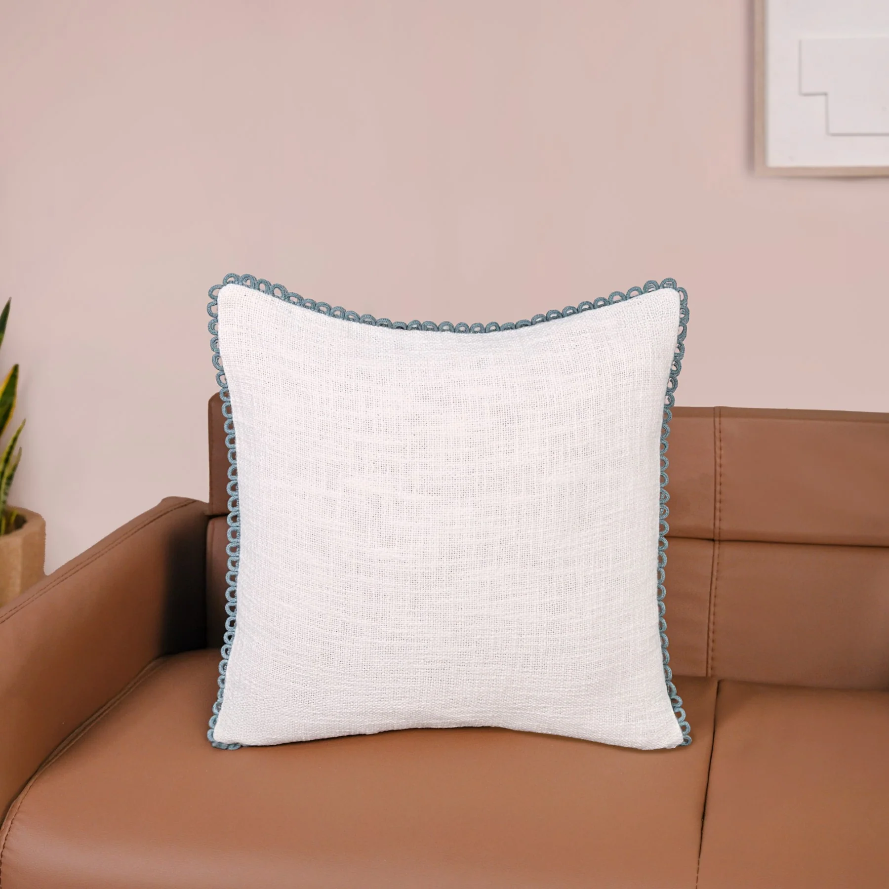 Blueline Lace Cotton Sofa With Looped Edging Set Cushion Cover Set Of 2 - Image 8