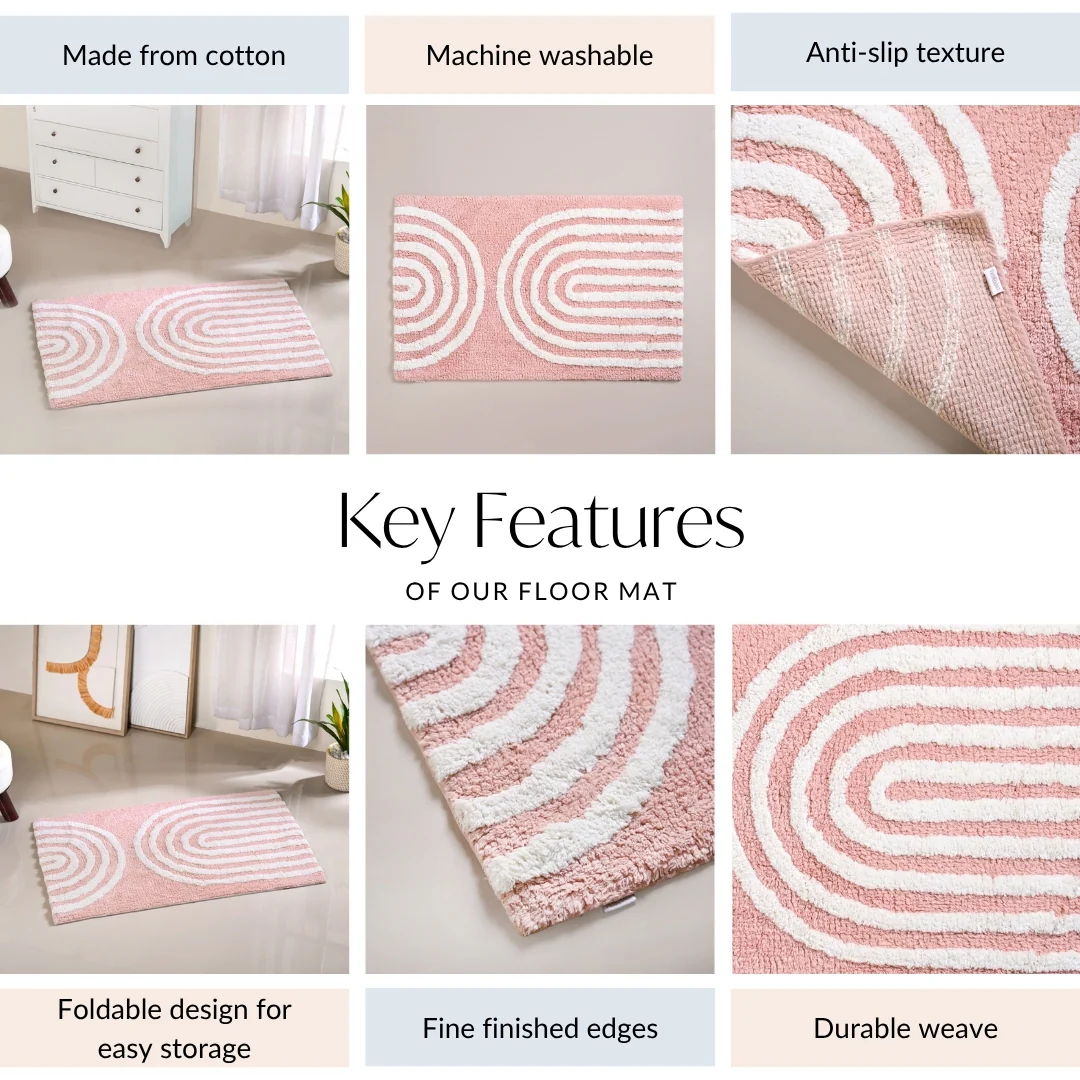 Blush Pink Anti Slip Tufted Cotton Floor Mat 82x52cm - Image 3